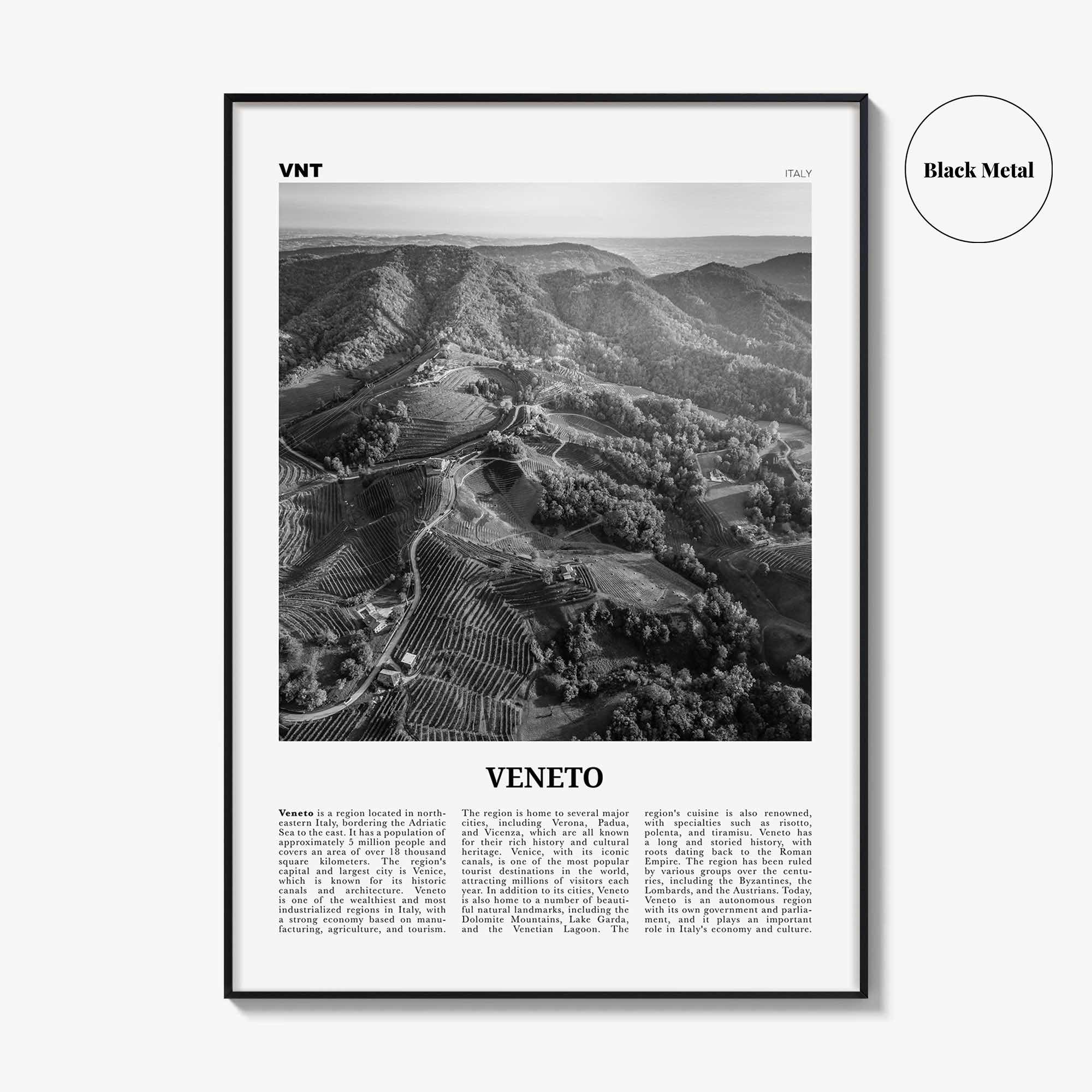 Veneto Print Black and White, Veneto Wall Art, Veneto Poster, Veneto Photo, Veneto Wall Décor, Veneto Map, Italy
