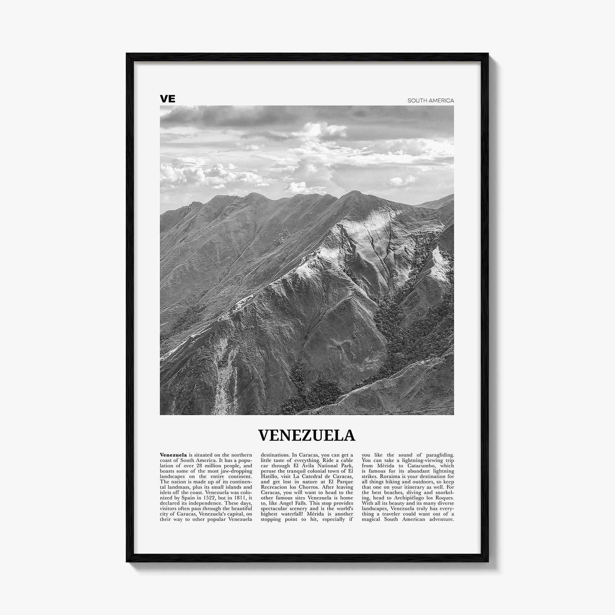 Venezuela Print Black and White, Venezuela Wall Art, Venezuela Poster, Venezuela Photo, Venezuela Wall Decor, Caracas, South America