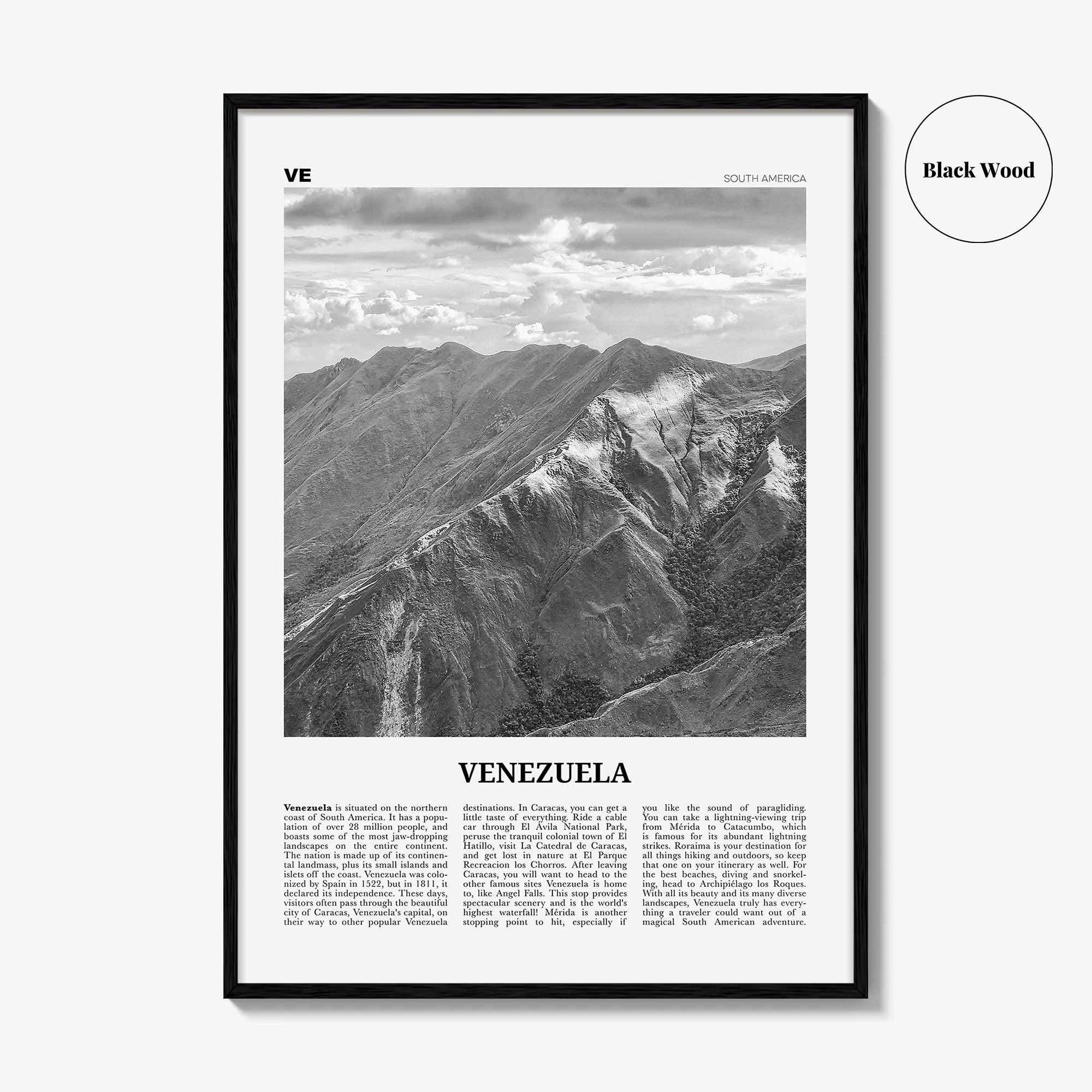 Venezuela Print Black and White, Venezuela Wall Art, Venezuela Poster, Venezuela Photo, Venezuela Wall Decor, Caracas, South America