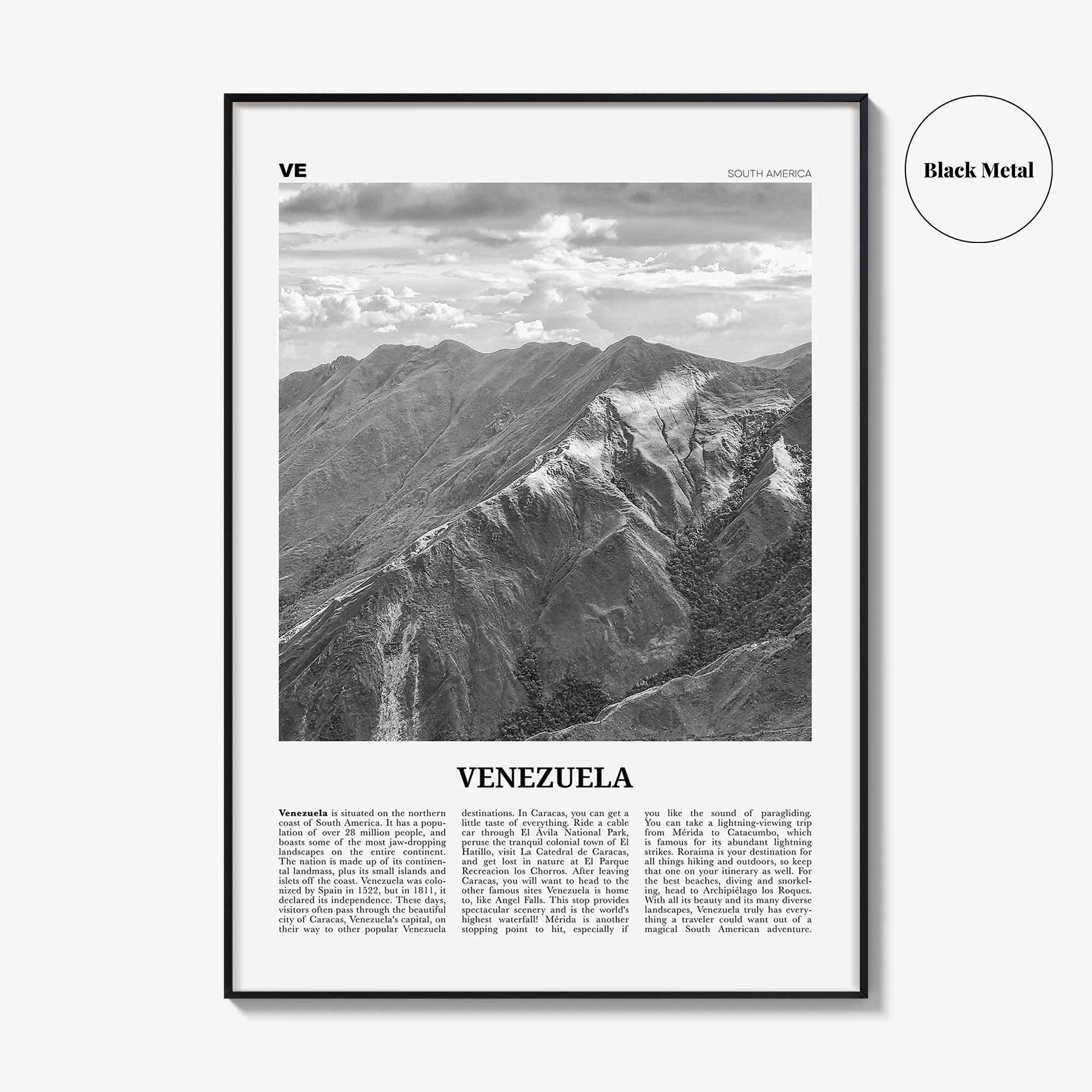 Venezuela Print Black and White, Venezuela Wall Art, Venezuela Poster, Venezuela Photo, Venezuela Wall Decor, Caracas, South America
