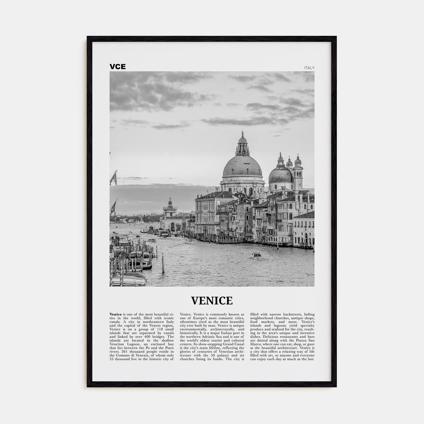 Venice Travel B&W No 2 Poster
