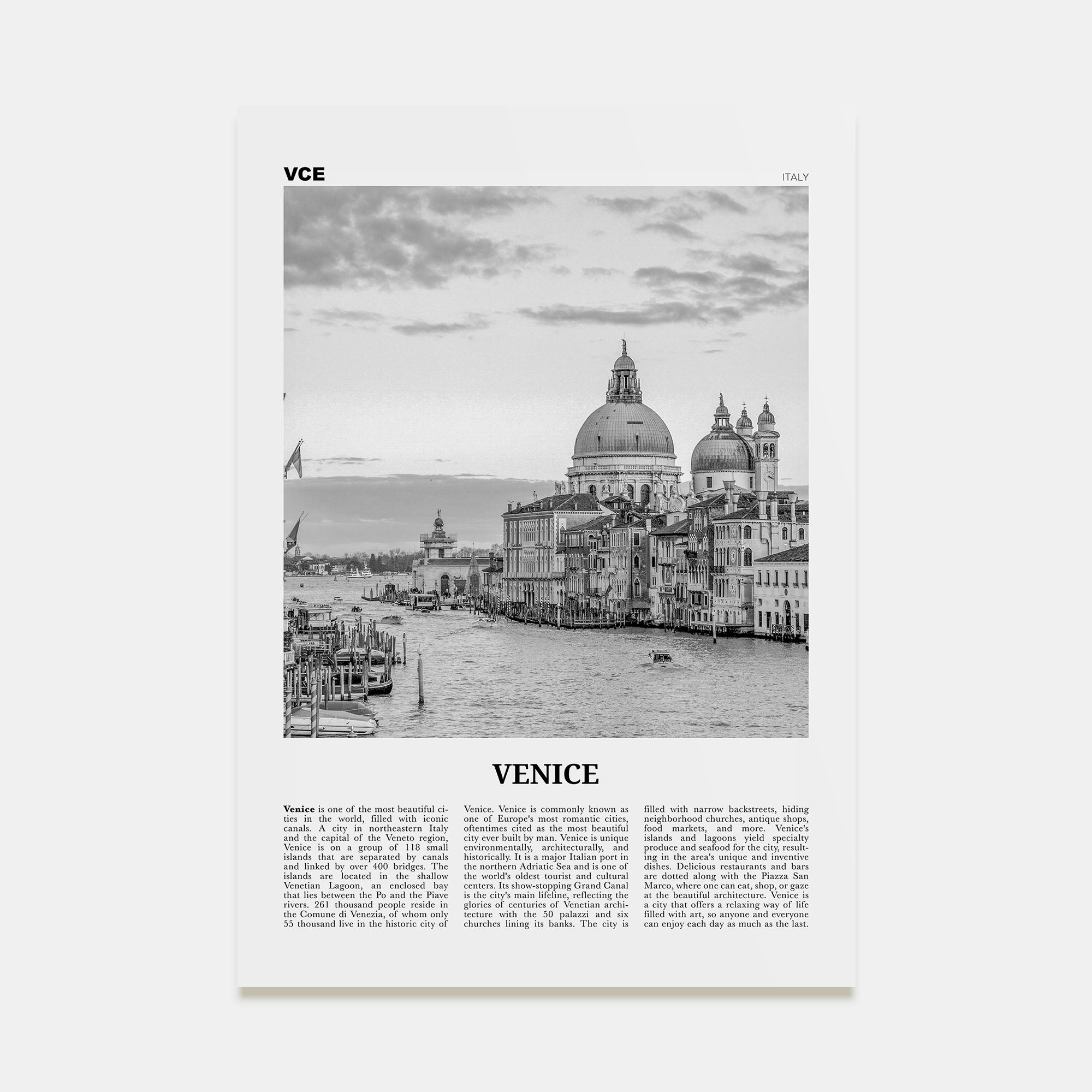 Venice Travel B&W No 2 Poster