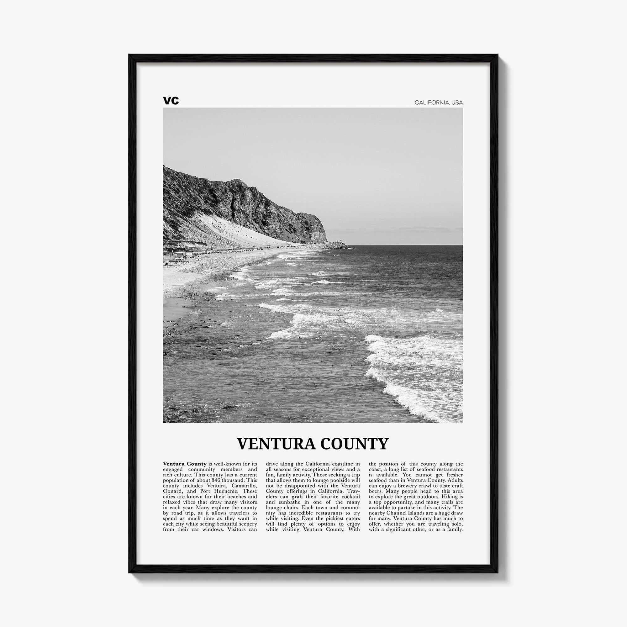 Ventura County Print Black and White, Ventura County Wall Art, Ventura County Poster, Ventura County Photo, California, USA