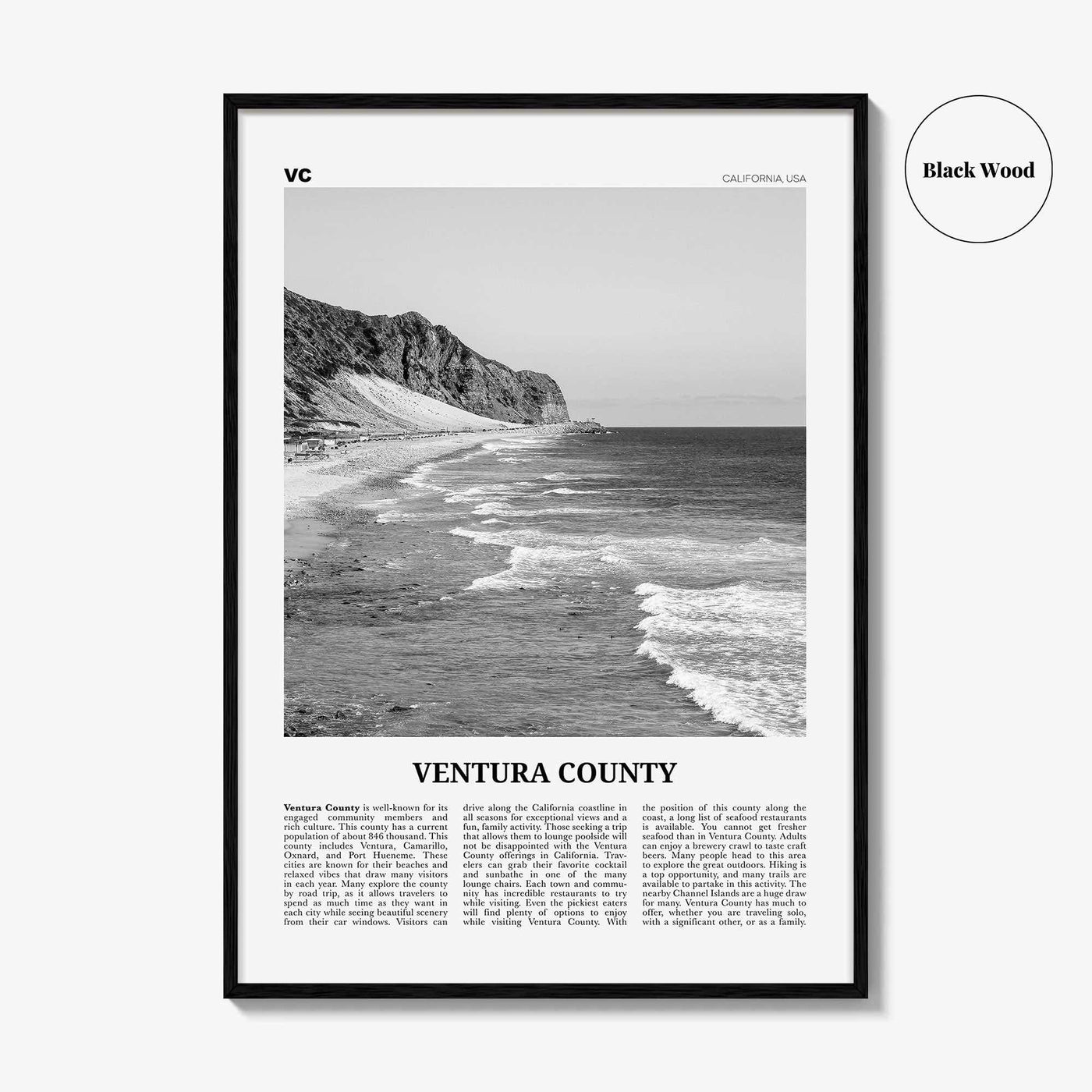 Ventura County Print Black and White, Ventura County Wall Art, Ventura County Poster, Ventura County Photo, California, USA