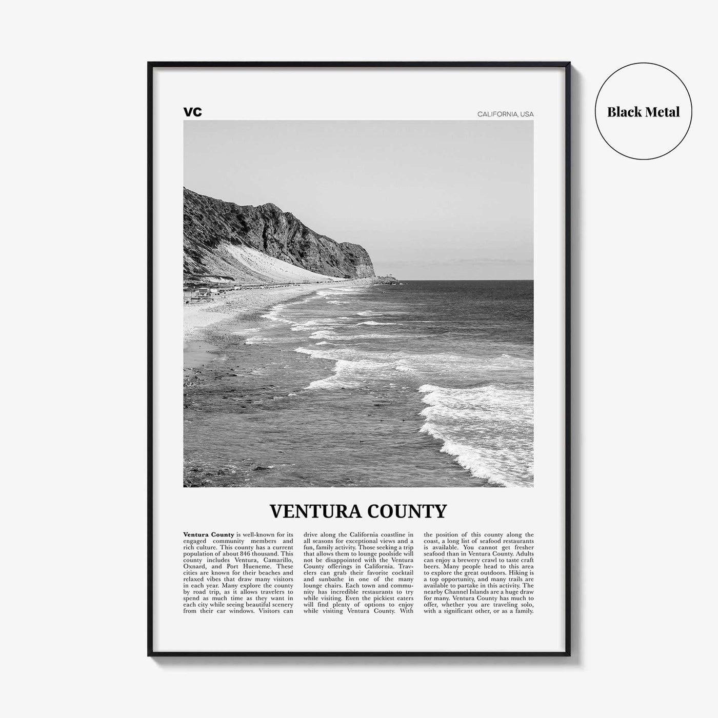 Ventura County Print Black and White, Ventura County Wall Art, Ventura County Poster, Ventura County Photo, California, USA