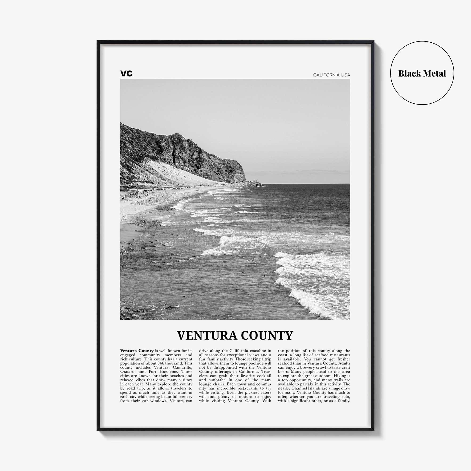 Ventura County Print Black and White, Ventura County Wall Art, Ventura County Poster, Ventura County Photo, California, USA