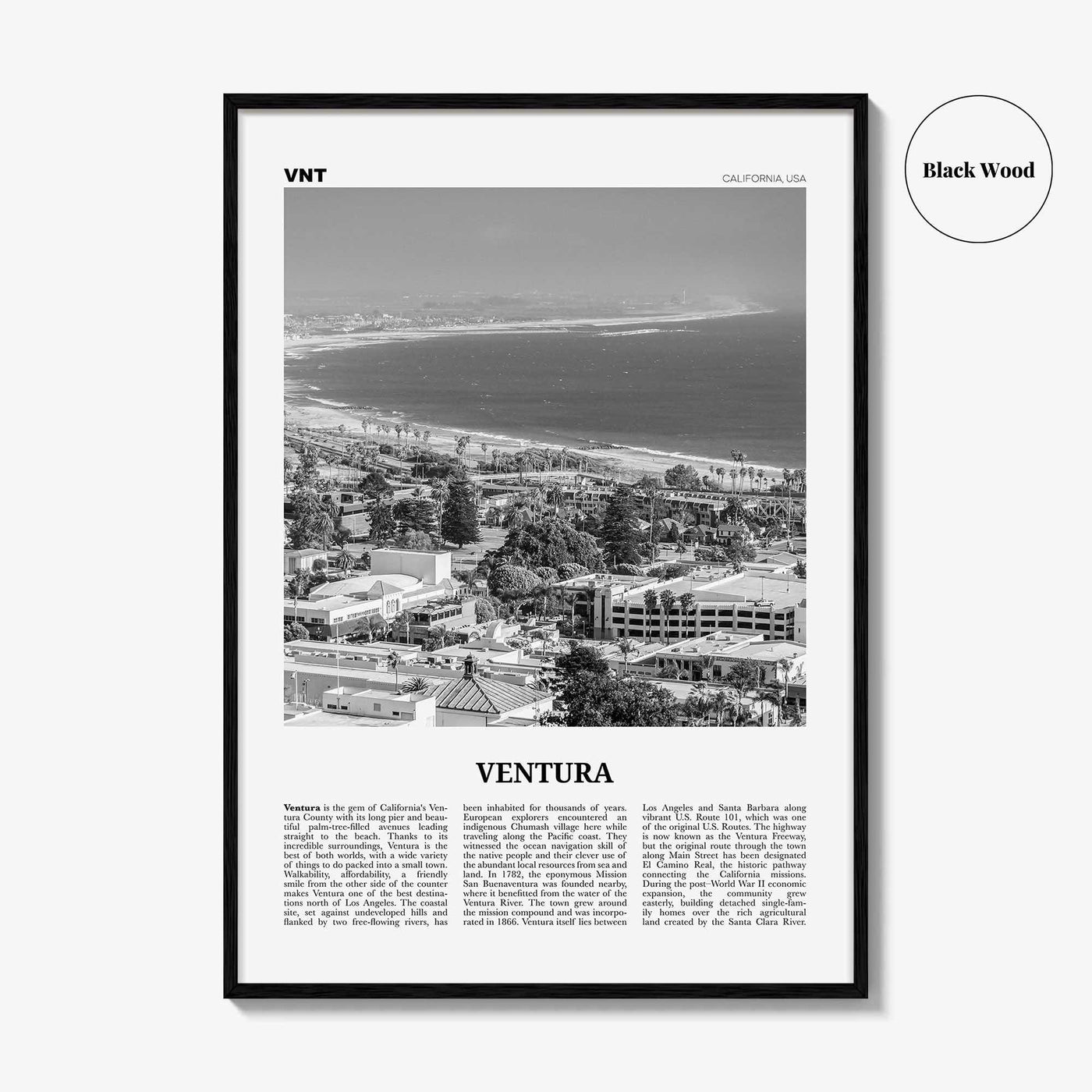 Ventura Print Black and White No 1, Ventura Wall Art, Ventura Poster, Ventura Photo, Ventura Decor, California, USA, United States