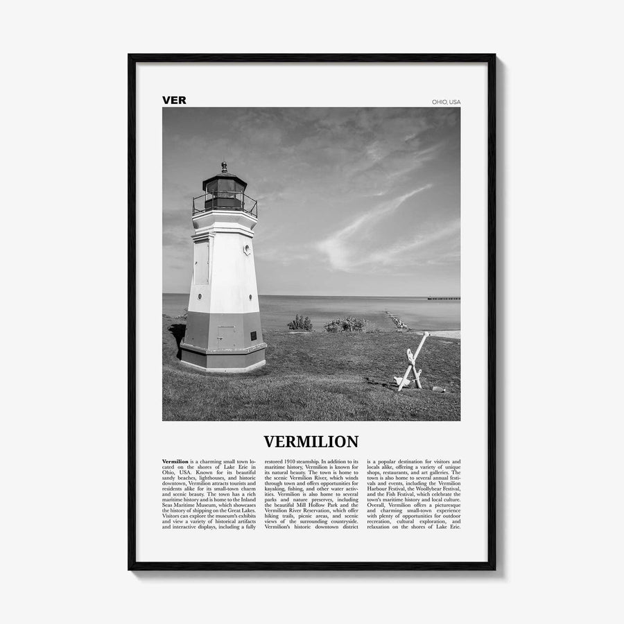 Vermilion Print Black and White, Vermilion Wall Art, Vermilion Poster, Vermilion Photo, Vermilion Wall Décor, Vermilion Map, Ohio, USA