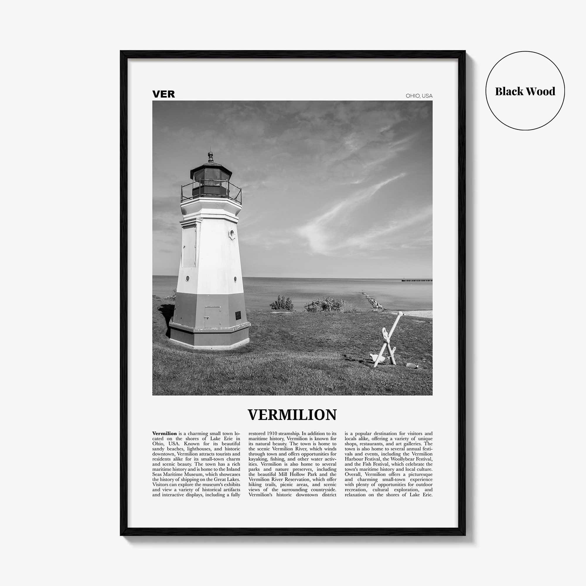 Vermilion Print Black and White, Vermilion Wall Art, Vermilion Poster, Vermilion Photo, Vermilion Wall Décor, Vermilion Map, Ohio, USA