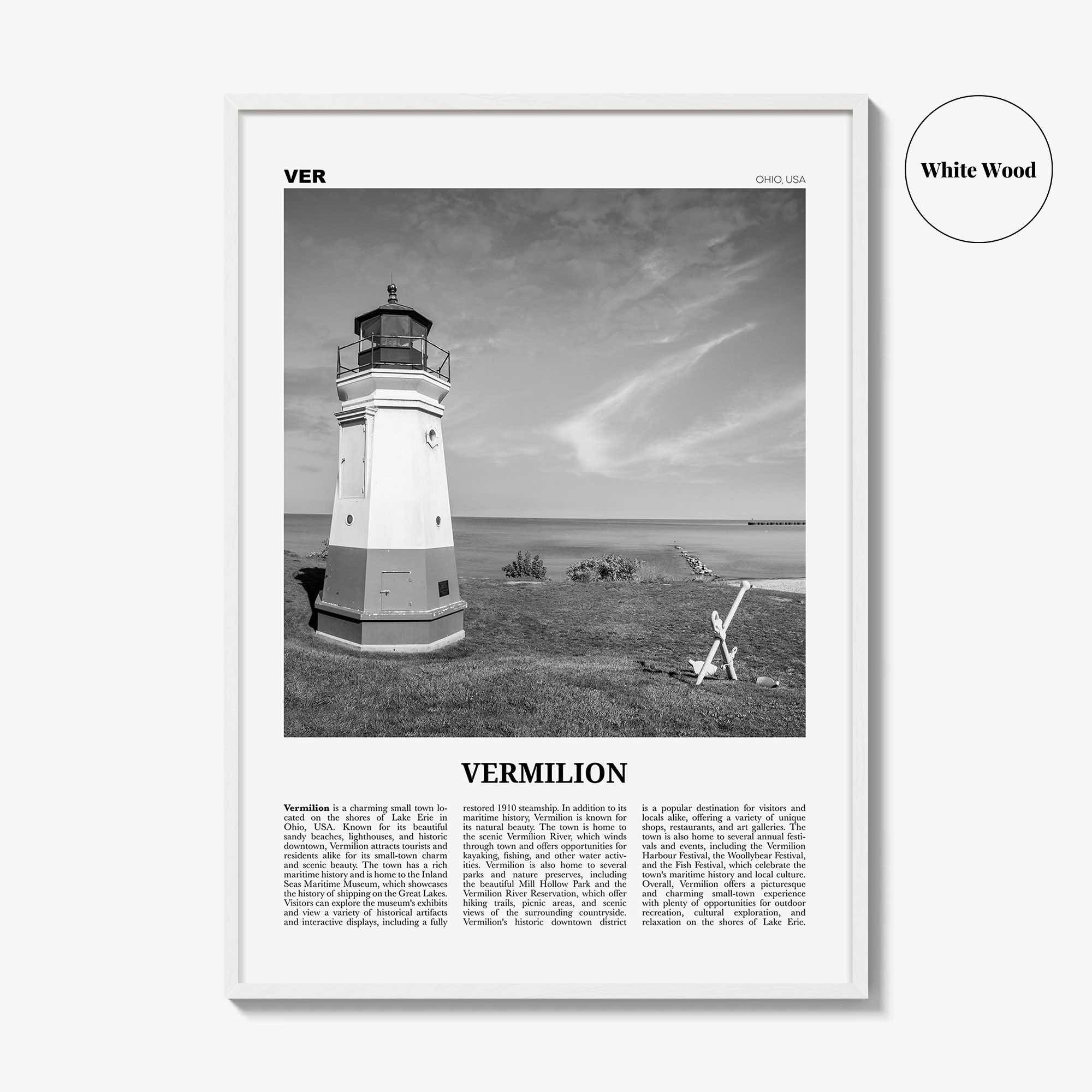 Vermilion Print Black and White, Vermilion Wall Art, Vermilion Poster, Vermilion Photo, Vermilion Wall Décor, Vermilion Map, Ohio, USA