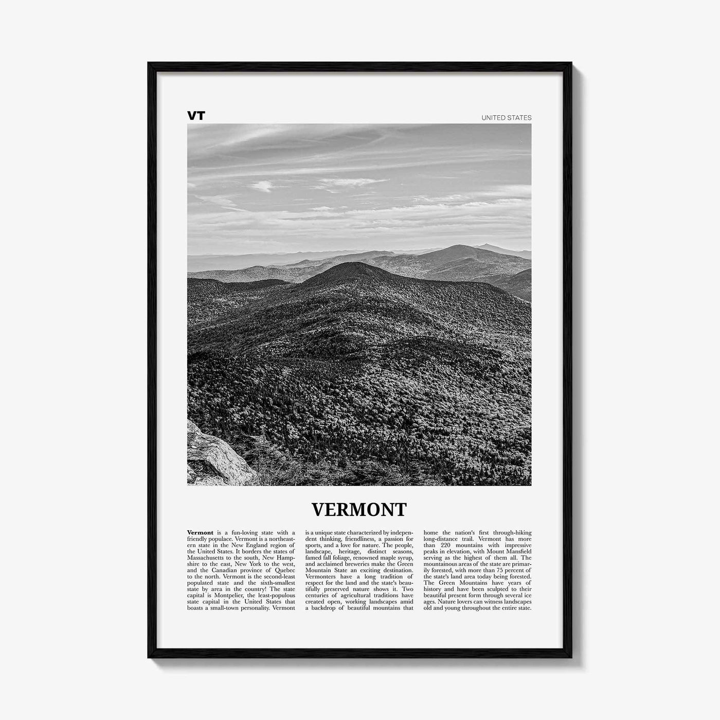 Vermont Print Black and White No 1, Vermont Wall Art, Vermont Poster, Vermont Photo, Vermont Wall Decor, USA, United States, North America