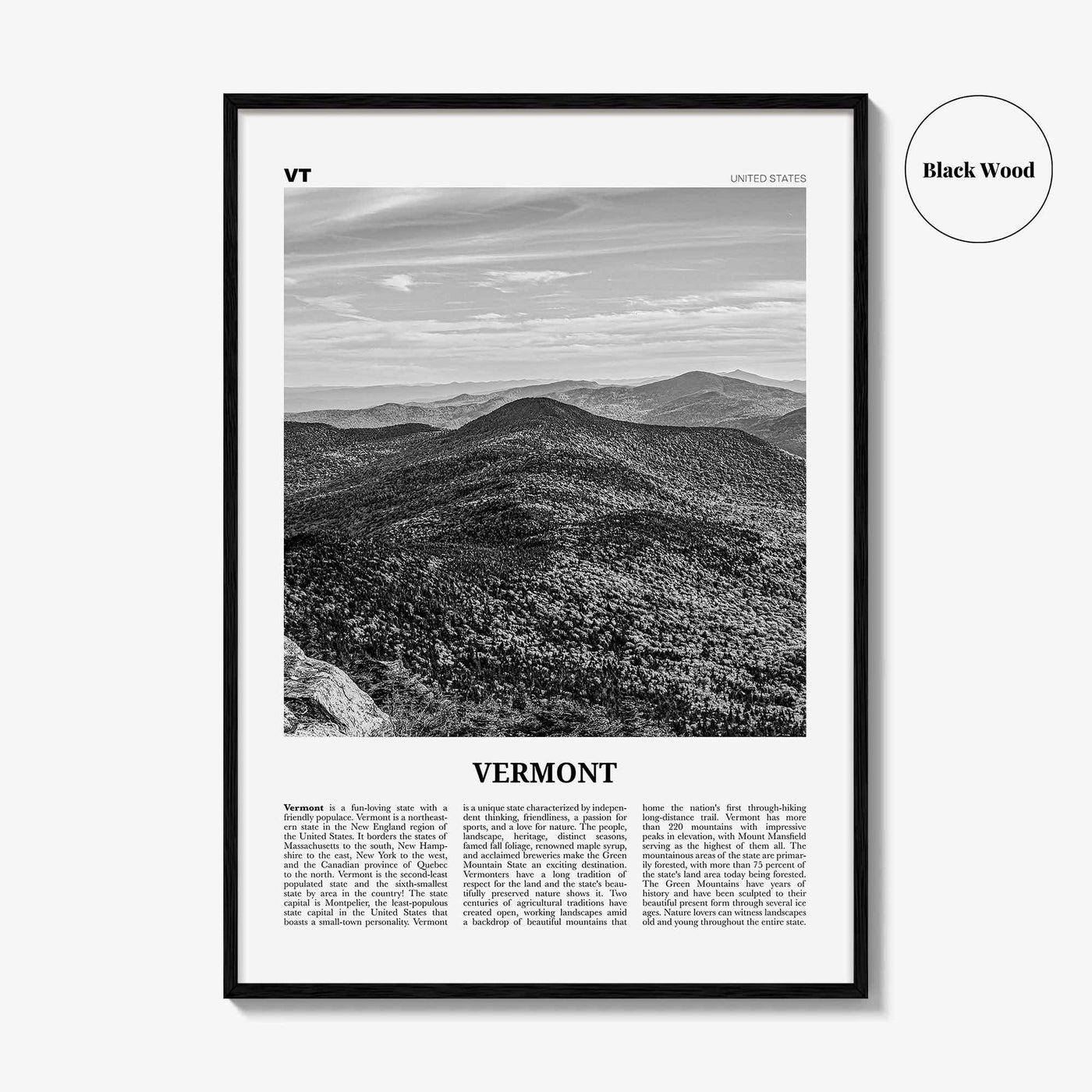 Vermont Print Black and White No 1, Vermont Wall Art, Vermont Poster, Vermont Photo, Vermont Wall Decor, USA, United States, North America