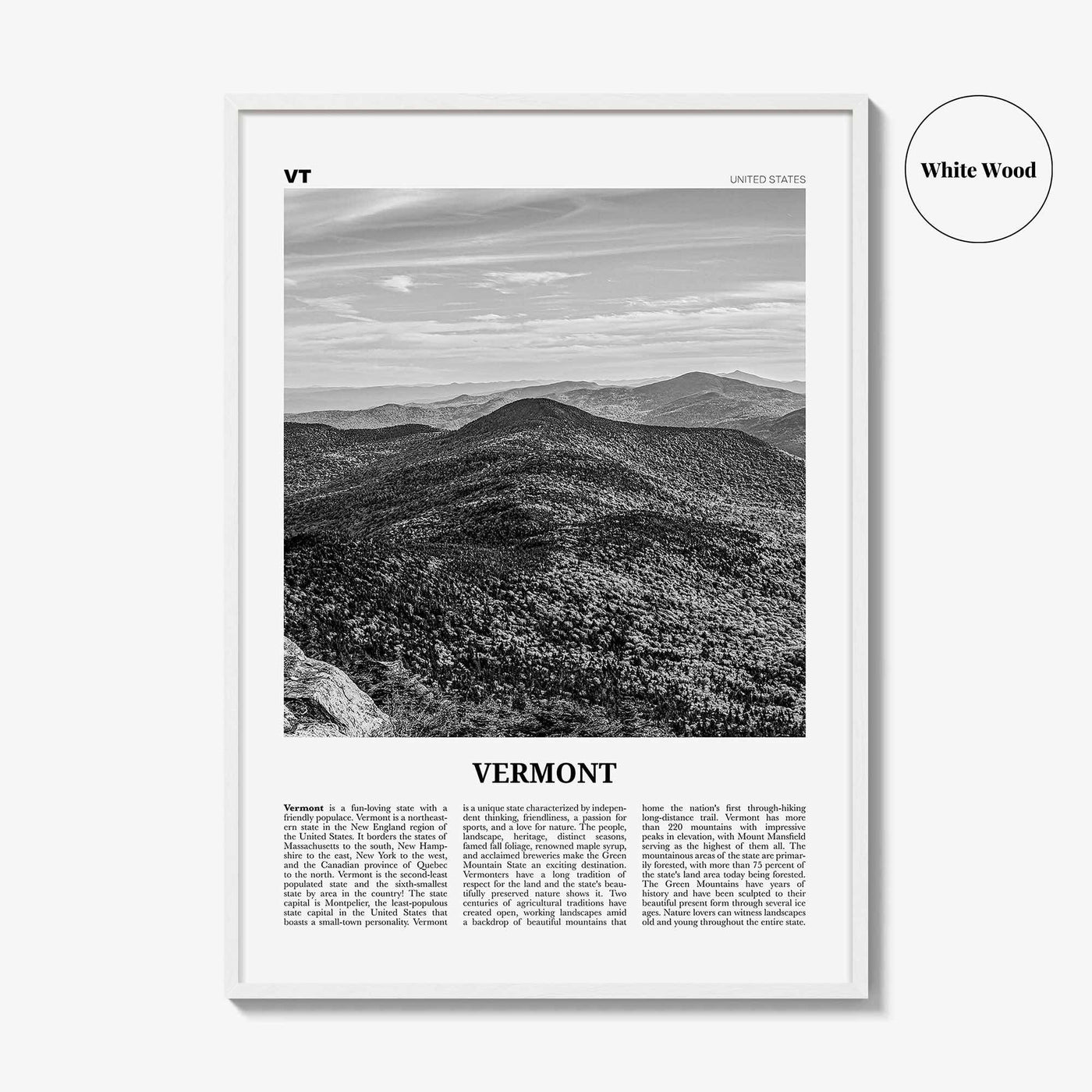 Vermont Print Black and White No 1, Vermont Wall Art, Vermont Poster, Vermont Photo, Vermont Wall Decor, USA, United States, North America