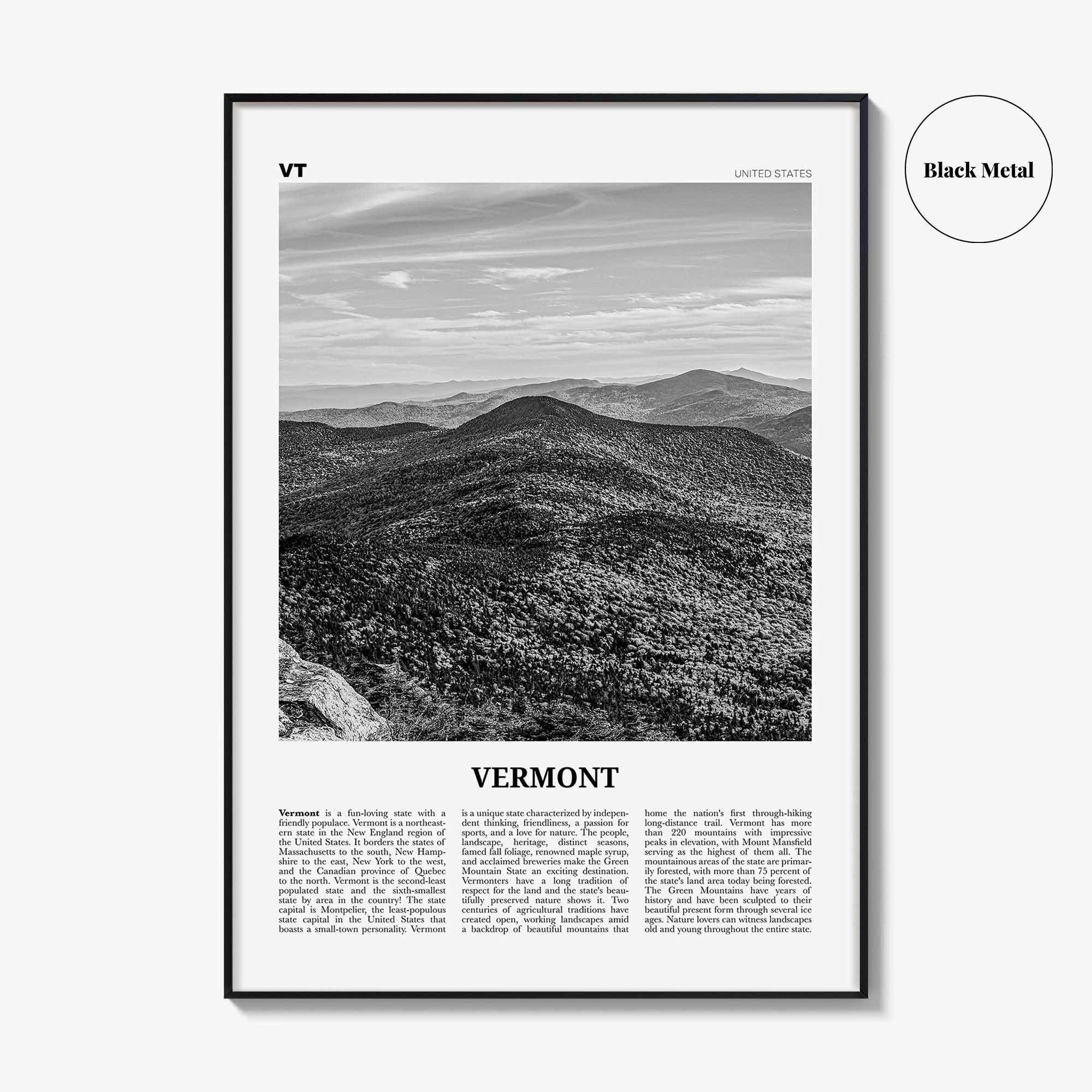 Vermont Print Black and White No 1, Vermont Wall Art, Vermont Poster, Vermont Photo, Vermont Wall Decor, USA, United States, North America
