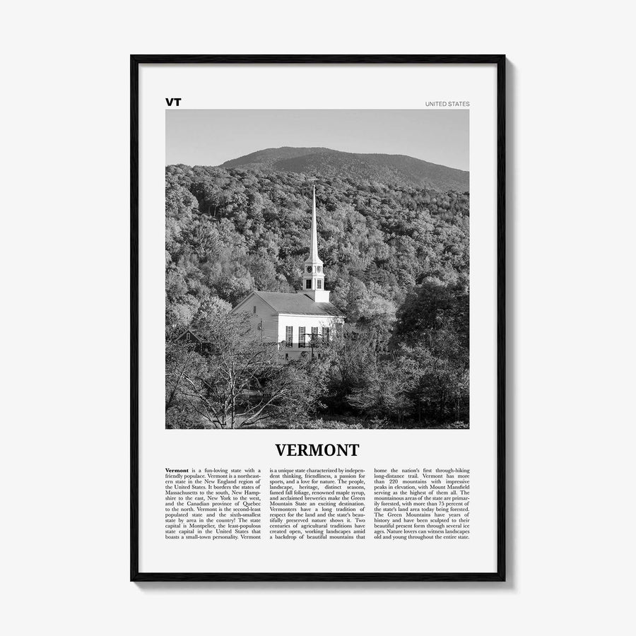 Vermont Print Black and White No 2, Vermont Wall Art, Vermont Poster, Vermont Photo, Vermont Wall Décor, Vermont Map, United States