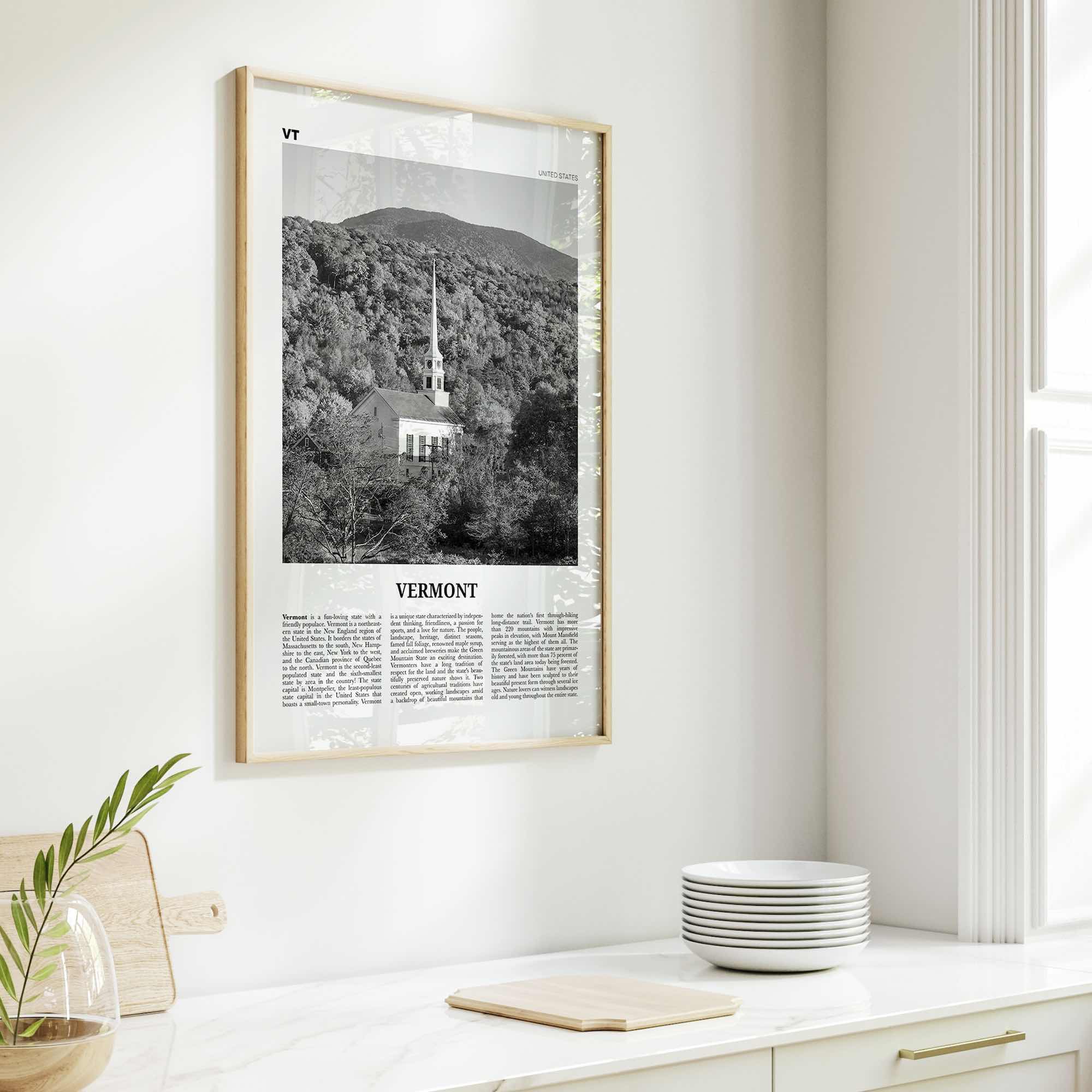 Vermont Print Black and White No 2, Vermont Wall Art, Vermont Poster, Vermont Photo, Vermont Wall Décor, Vermont Map, United States