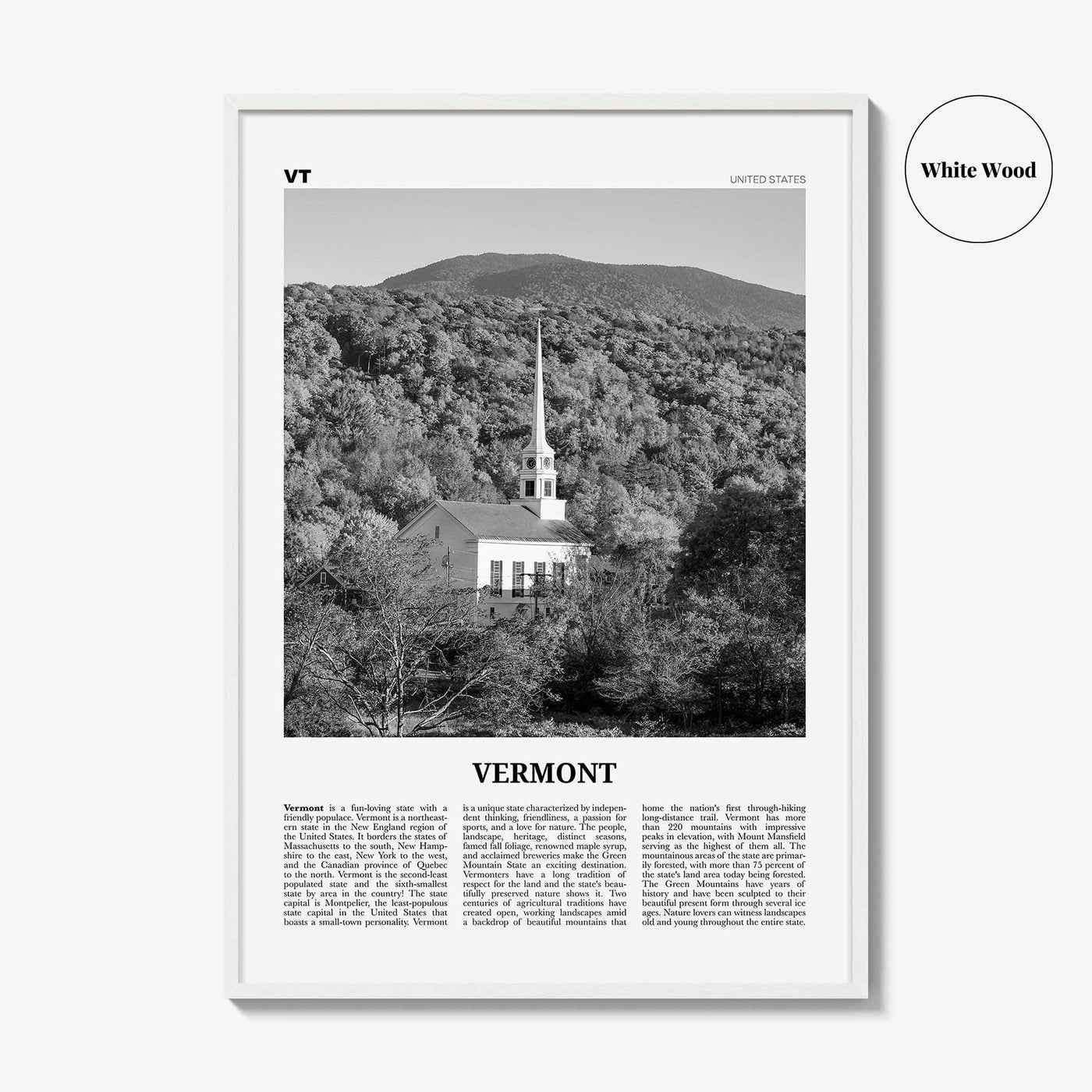 Vermont Print Black and White No 2, Vermont Wall Art, Vermont Poster, Vermont Photo, Vermont Wall Décor, Vermont Map, United States