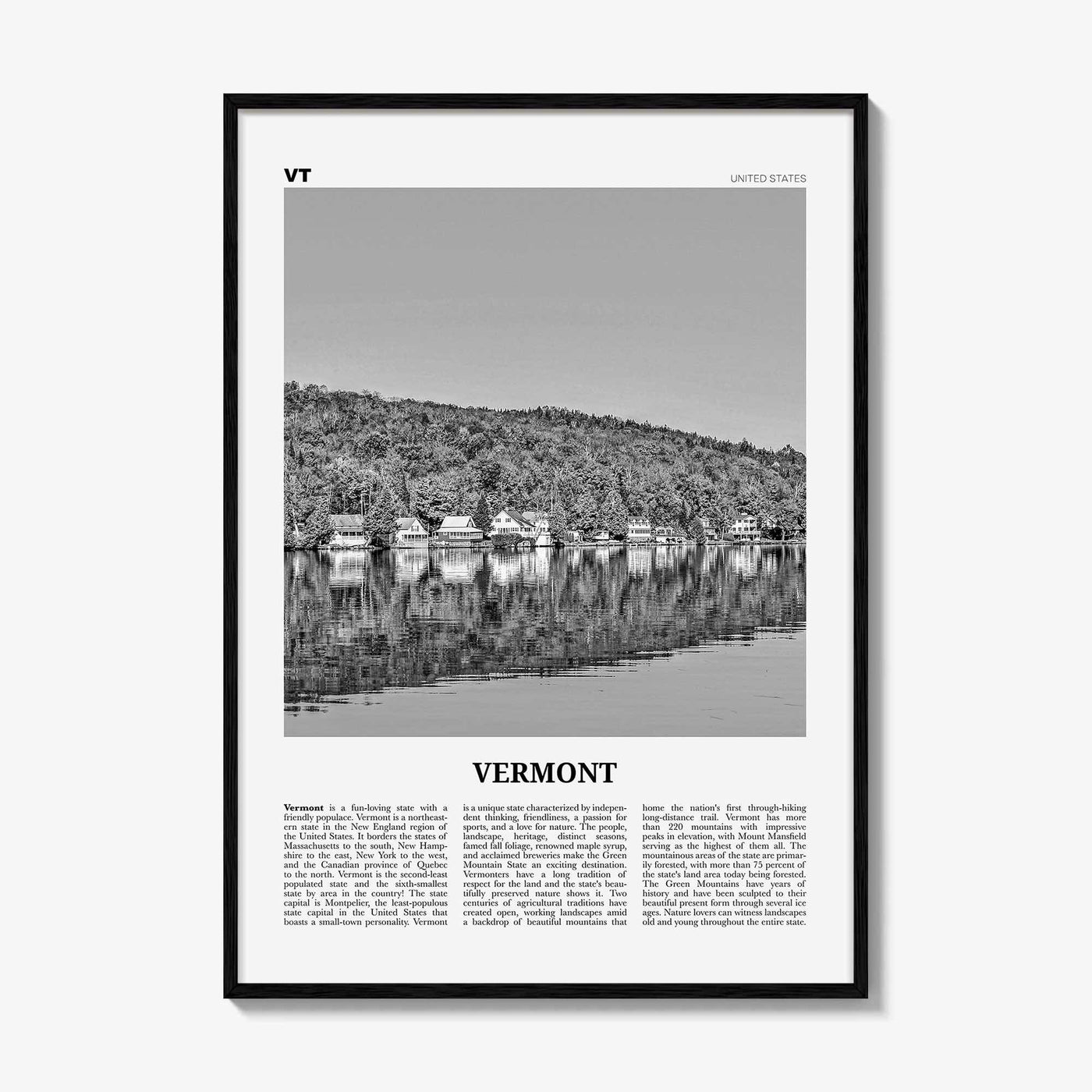 Vermont Print Black and White No 3, Vermont Wall Art, Vermont Poster, Vermont Photo, Vermont Wall Décor, Vermont Map, United States