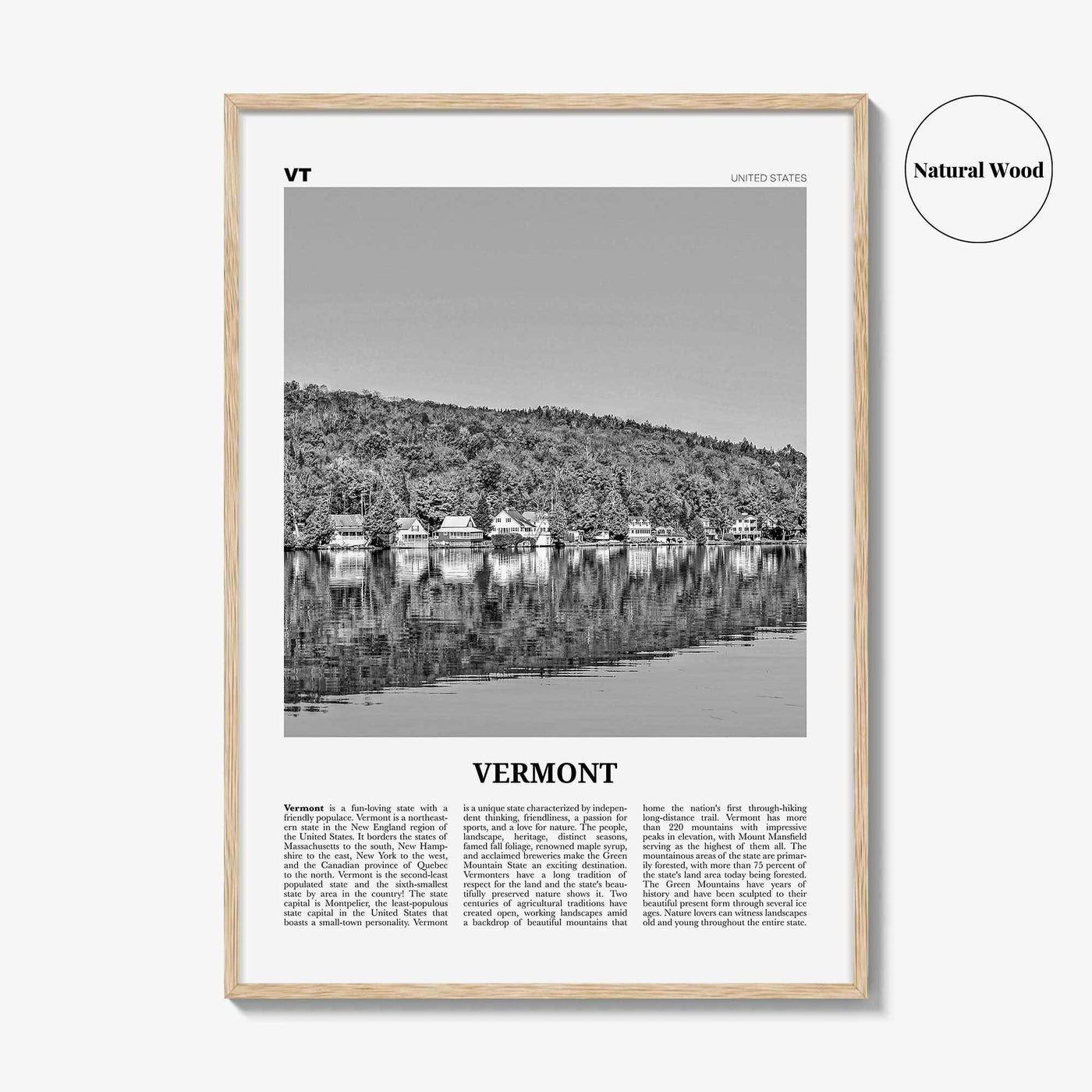 Vermont Print Black and White No 3, Vermont Wall Art, Vermont Poster, Vermont Photo, Vermont Wall Décor, Vermont Map, United States