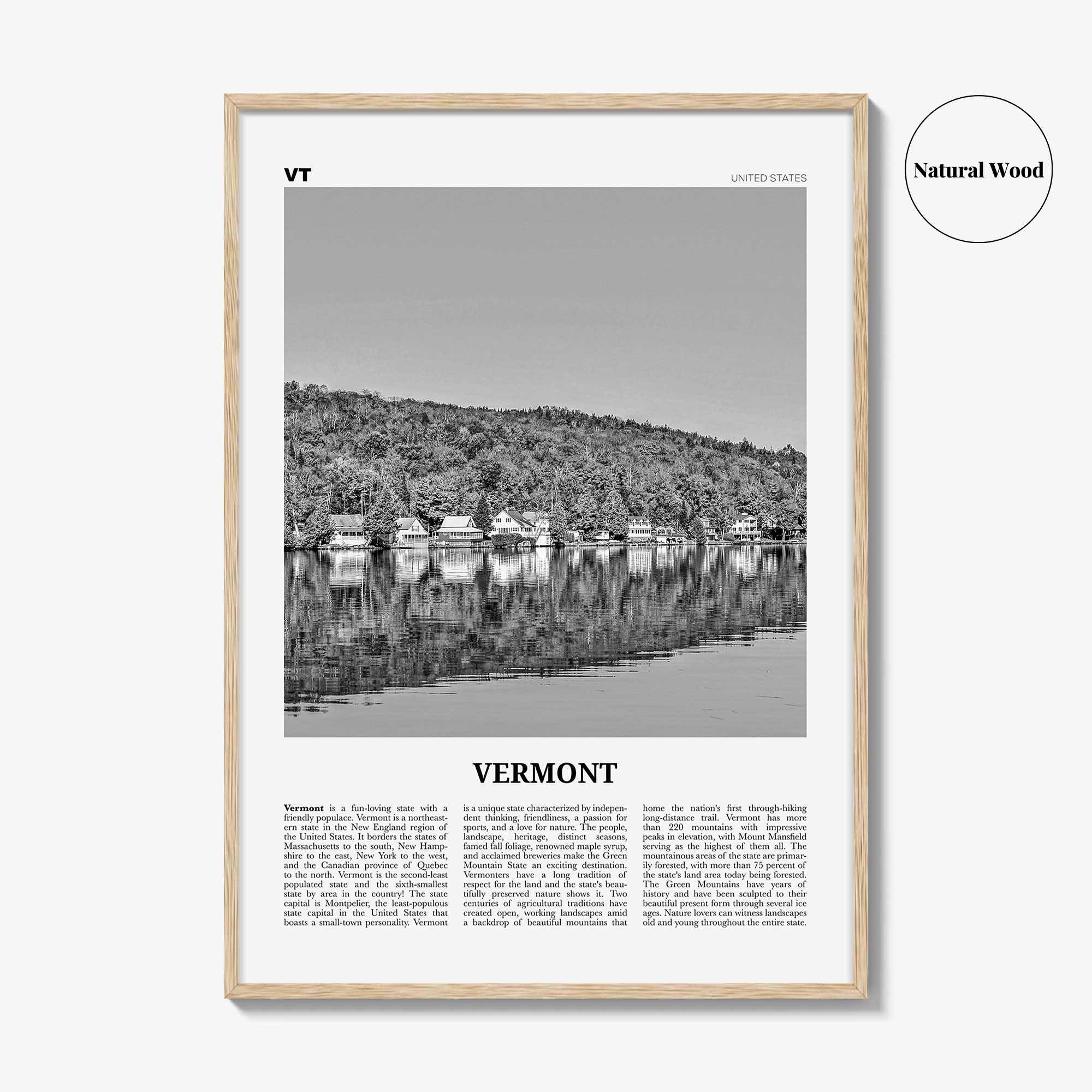 Vermont Print Black and White No 3, Vermont Wall Art, Vermont Poster, Vermont Photo, Vermont Wall Décor, Vermont Map, United States