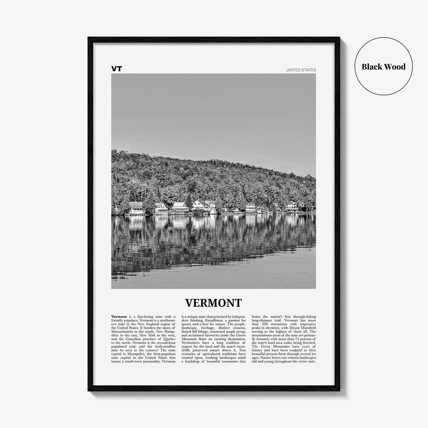 Vermont Print Black and White No 3, Vermont Wall Art, Vermont Poster, Vermont Photo, Vermont Wall Décor, Vermont Map, United States