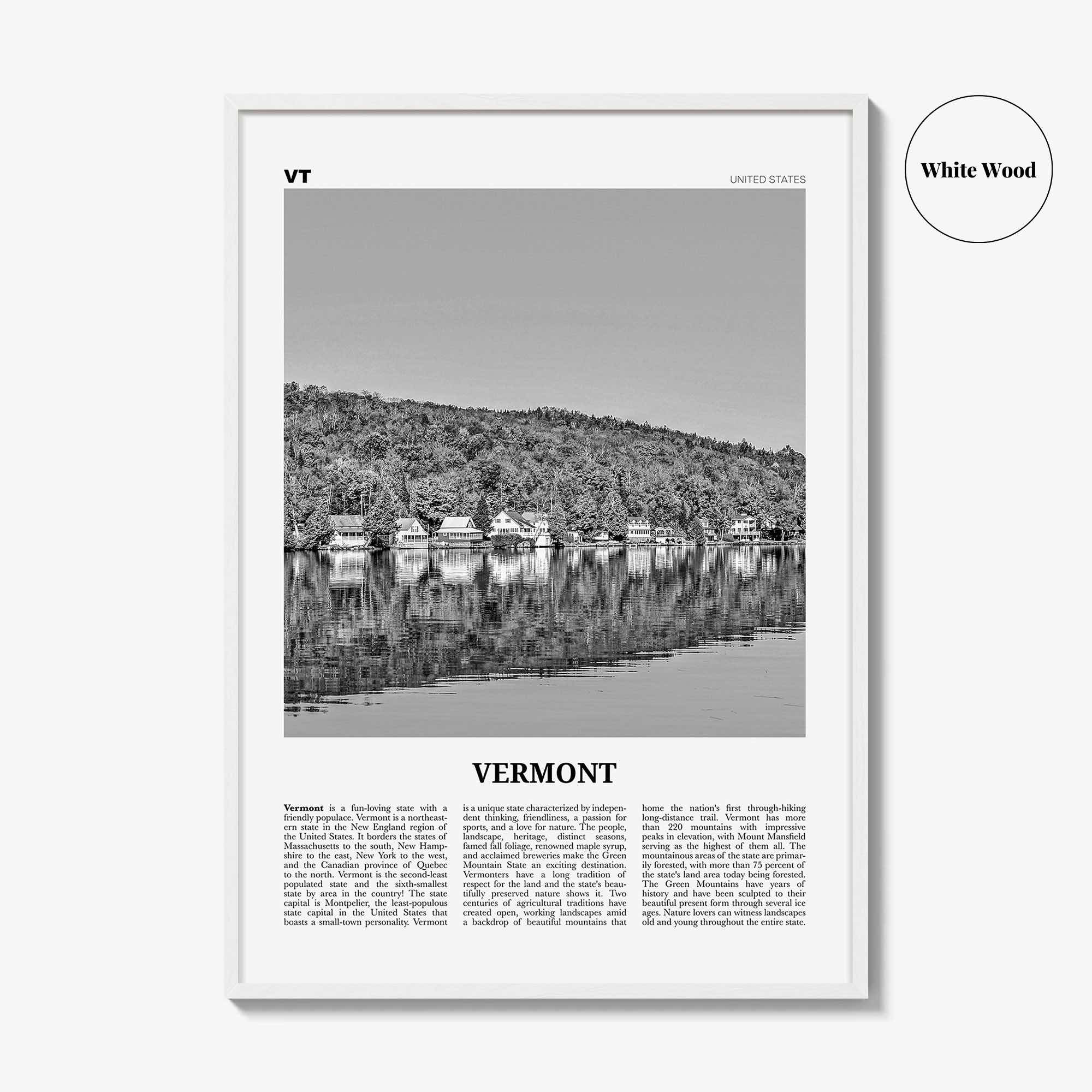 Vermont Print Black and White No 3, Vermont Wall Art, Vermont Poster, Vermont Photo, Vermont Wall Décor, Vermont Map, United States