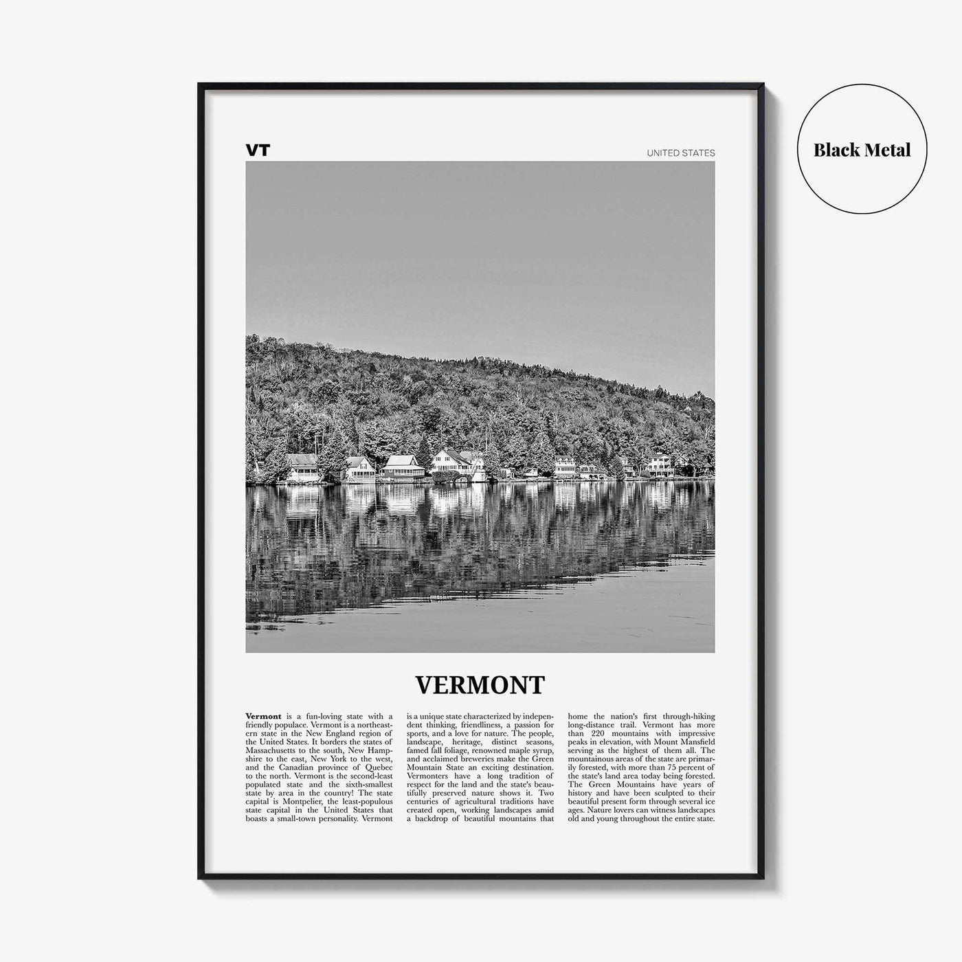 Vermont Print Black and White No 3, Vermont Wall Art, Vermont Poster, Vermont Photo, Vermont Wall Décor, Vermont Map, United States