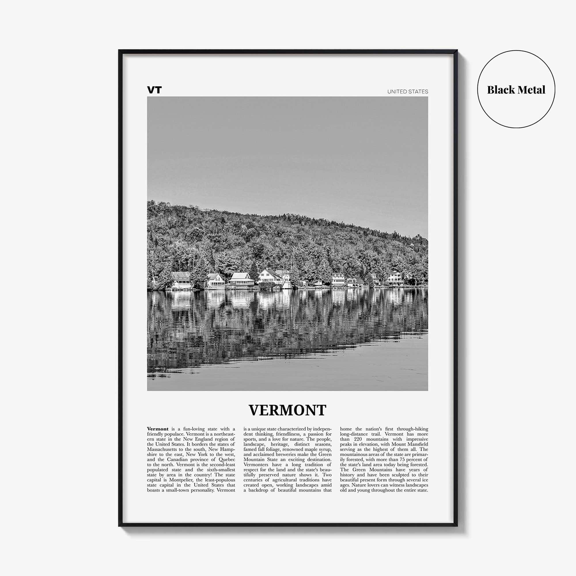Vermont Print Black and White No 3, Vermont Wall Art, Vermont Poster, Vermont Photo, Vermont Wall Décor, Vermont Map, United States