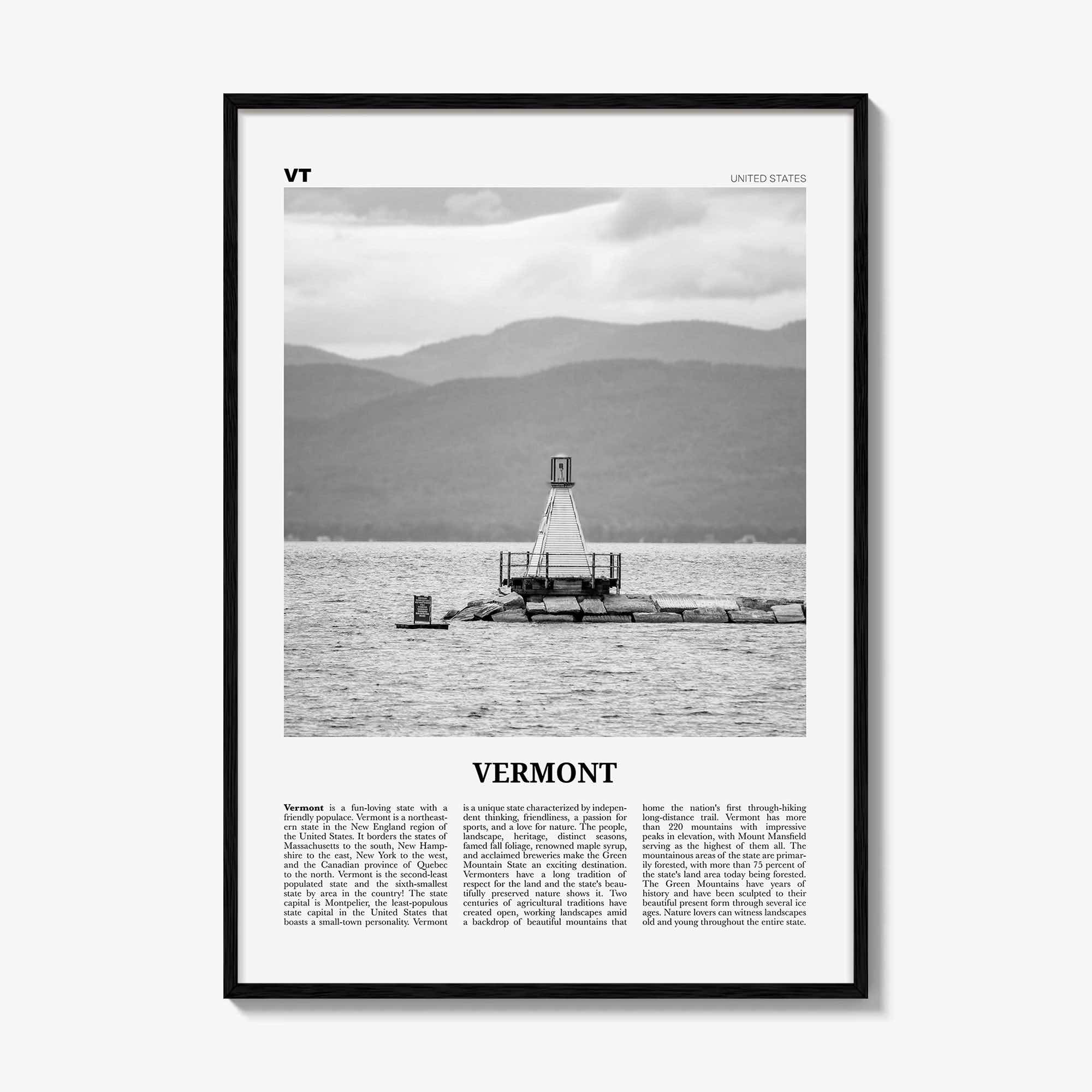 Vermont Print Black and White No 4, Vermont Wall Art, Vermont Poster, Vermont Photo, Vermont Wall Décor, Vermont Map, United States