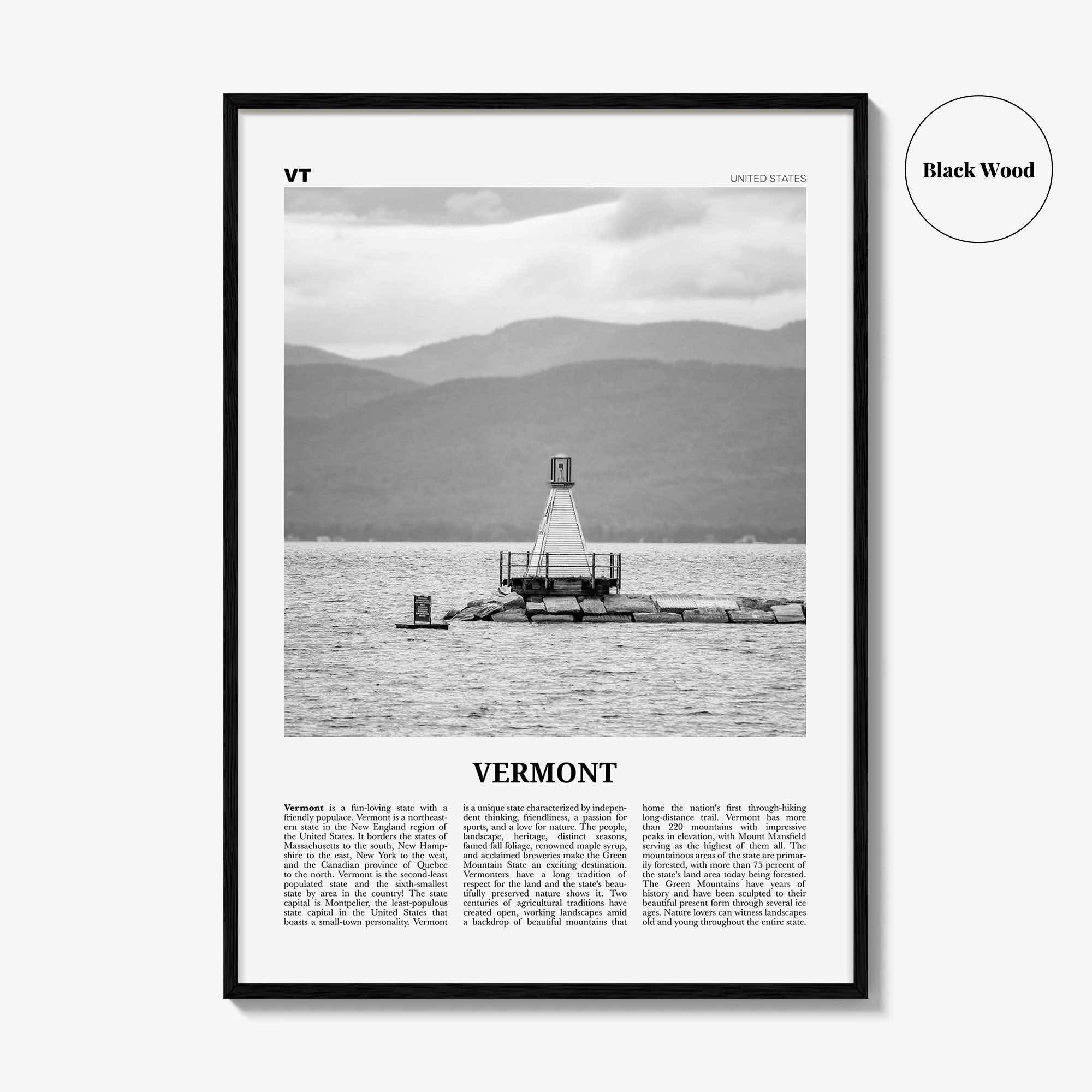 Vermont Print Black and White No 4, Vermont Wall Art, Vermont Poster, Vermont Photo, Vermont Wall Décor, Vermont Map, United States
