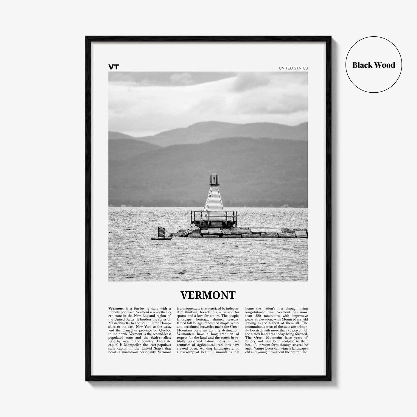 Vermont Print Black and White No 4, Vermont Wall Art, Vermont Poster, Vermont Photo, Vermont Wall Décor, Vermont Map, United States