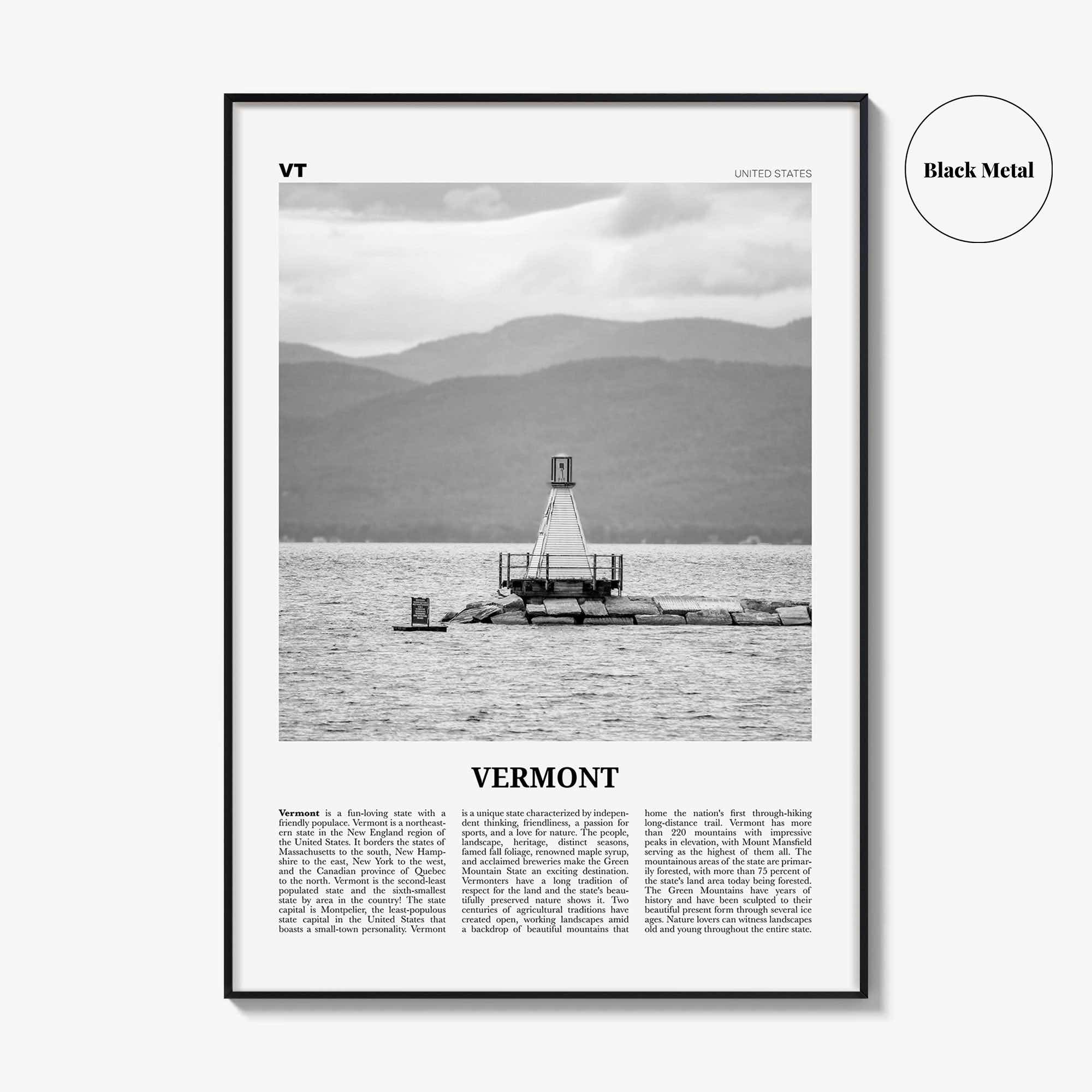 Vermont Print Black and White No 4, Vermont Wall Art, Vermont Poster, Vermont Photo, Vermont Wall Décor, Vermont Map, United States