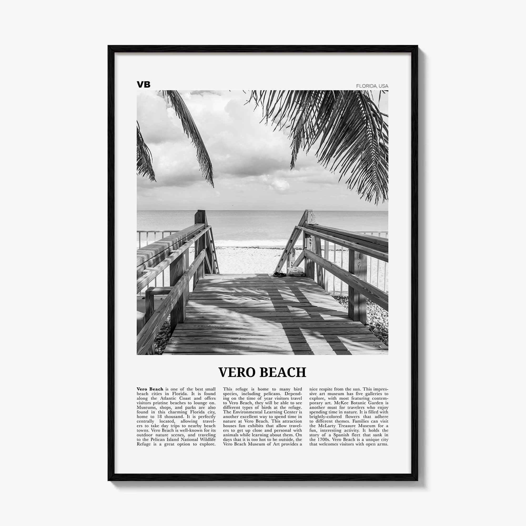 Vero Beach Print Black and White, Vero Beach Wall Art, Vero Beach Poster, Vero Beach Photo, Vero Beach Décor, Vero Beach Map, Florida, USA