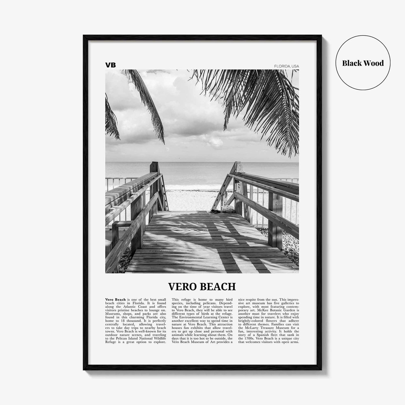 Vero Beach Print Black and White, Vero Beach Wall Art, Vero Beach Poster, Vero Beach Photo, Vero Beach Décor, Vero Beach Map, Florida, USA