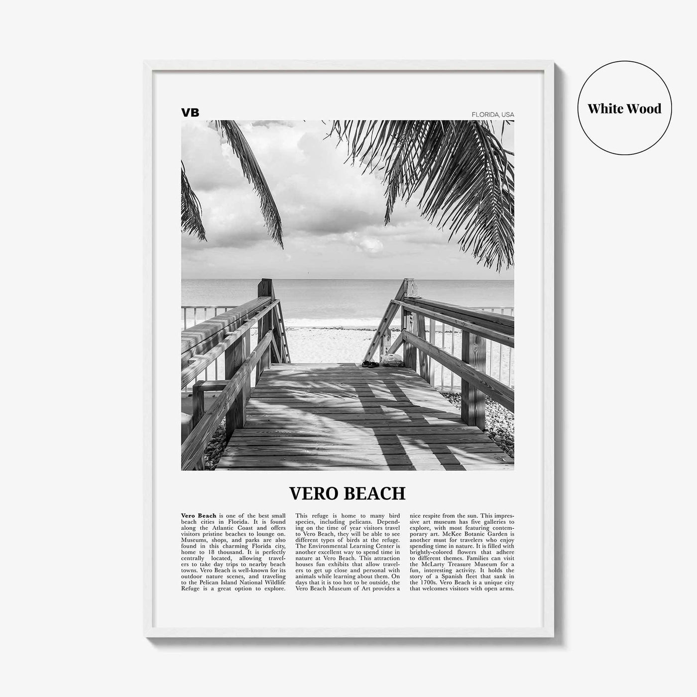 Vero Beach Print Black and White, Vero Beach Wall Art, Vero Beach Poster, Vero Beach Photo, Vero Beach Décor, Vero Beach Map, Florida, USA