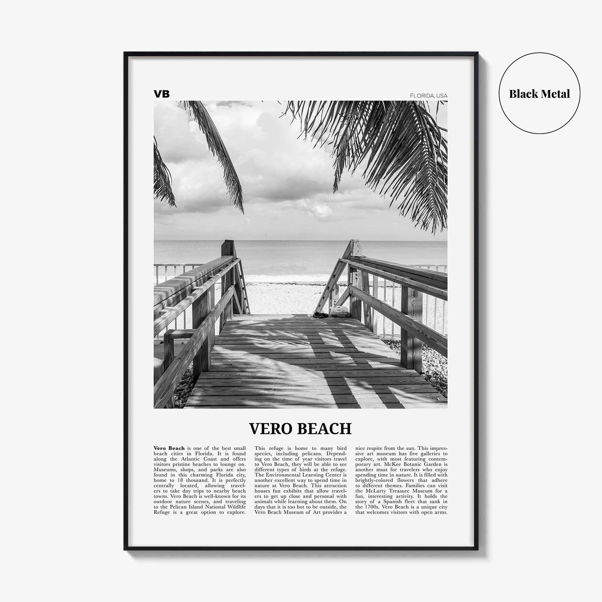 Vero Beach Print Black and White, Vero Beach Wall Art, Vero Beach Poster, Vero Beach Photo, Vero Beach Décor, Vero Beach Map, Florida, USA