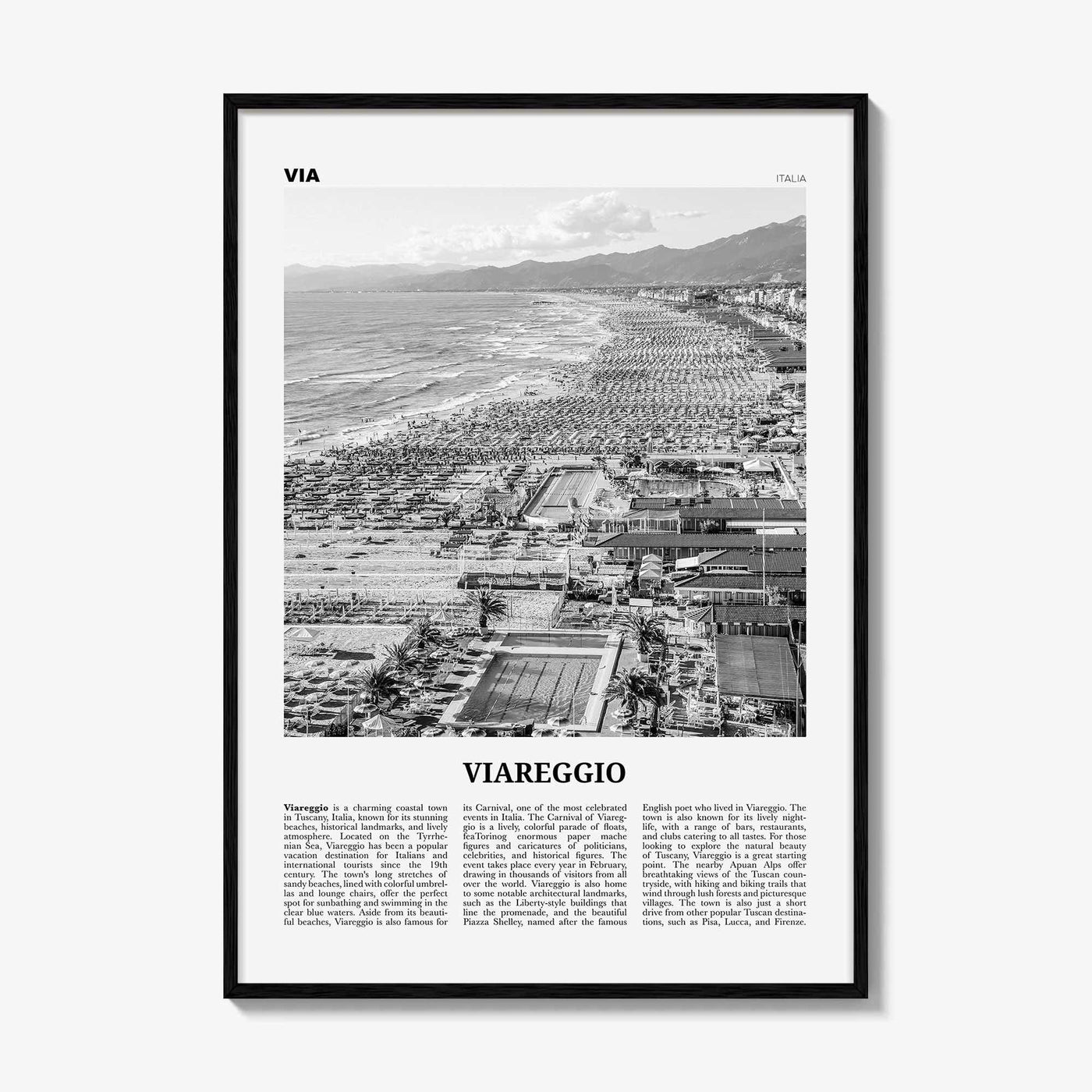 Viareggio Print Black and White, Viareggio Wall Art, Viareggio Poster, Viareggio Photo, Viareggio Wall Décor, Viareggio Map, Italia