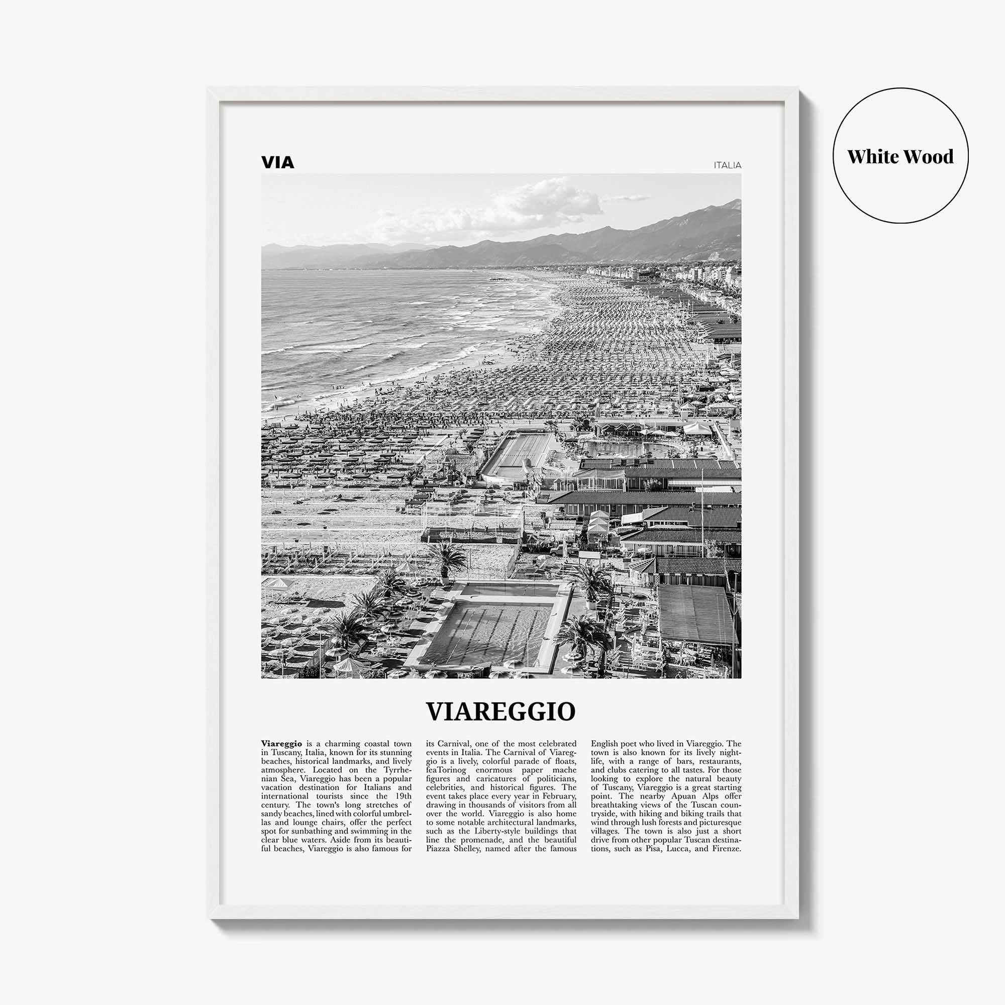 Viareggio Print Black and White, Viareggio Wall Art, Viareggio Poster, Viareggio Photo, Viareggio Wall Décor, Viareggio Map, Italia