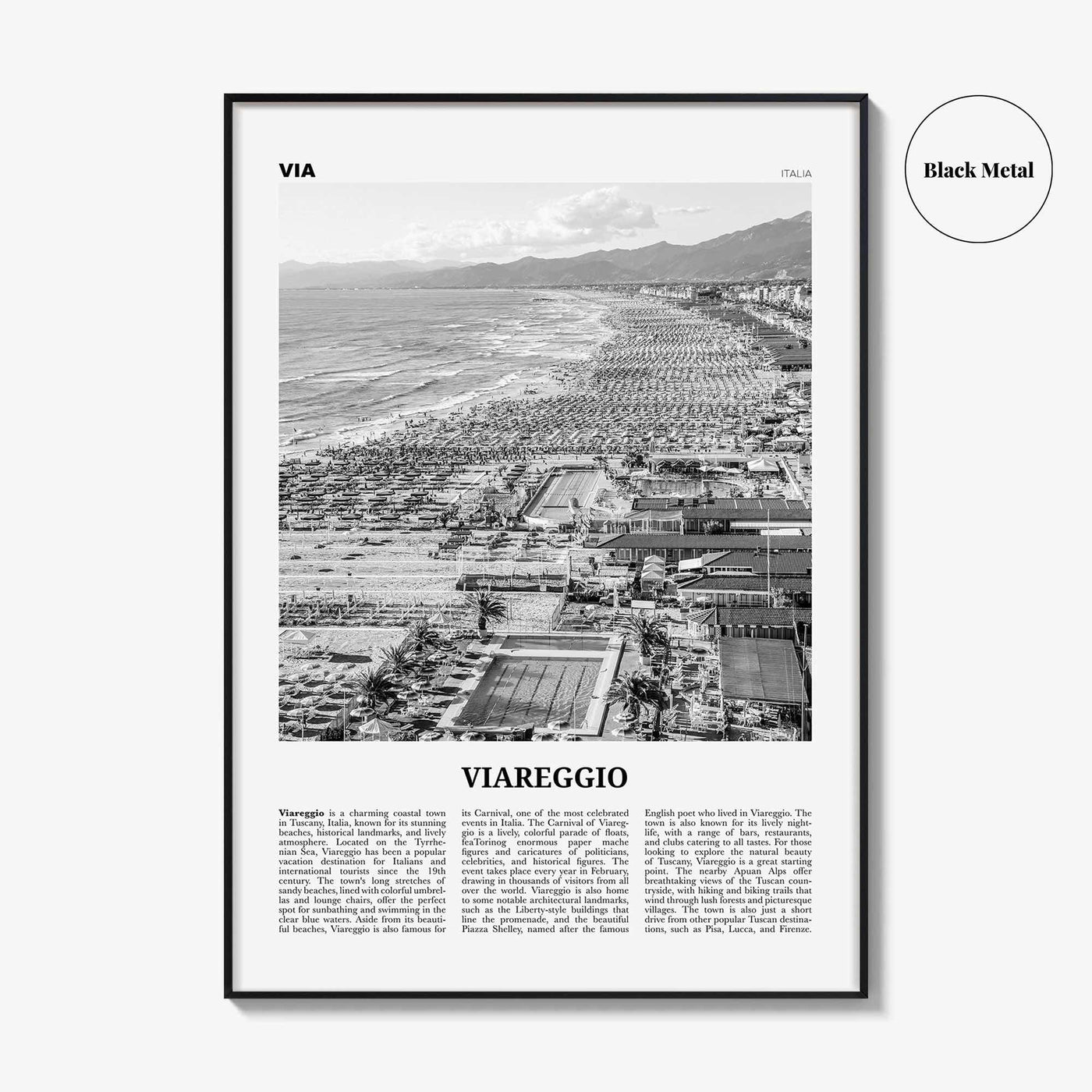 Viareggio Print Black and White, Viareggio Wall Art, Viareggio Poster, Viareggio Photo, Viareggio Wall Décor, Viareggio Map, Italia