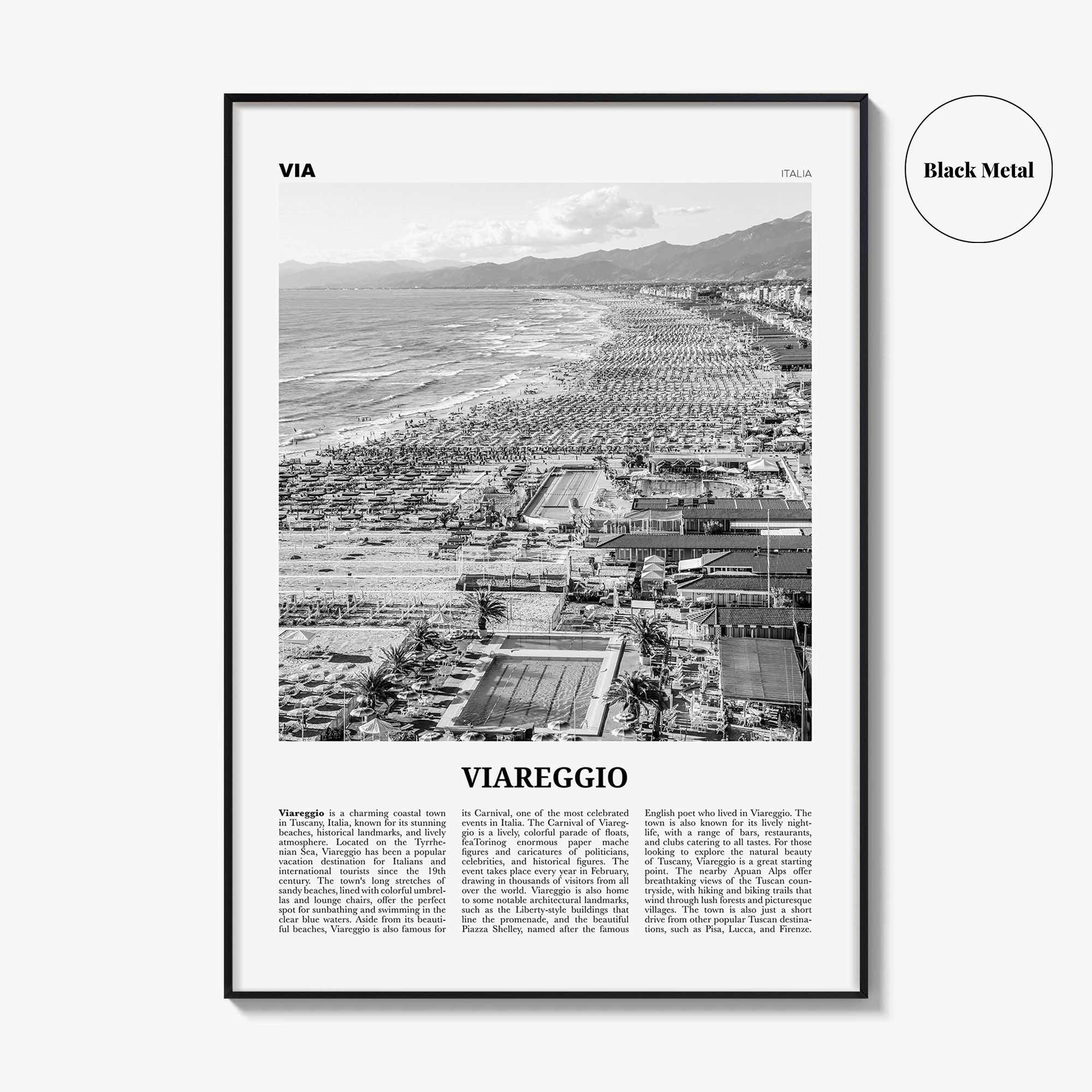 Viareggio Print Black and White, Viareggio Wall Art, Viareggio Poster, Viareggio Photo, Viareggio Wall Décor, Viareggio Map, Italia