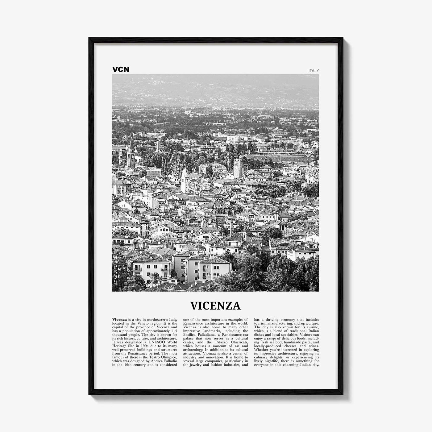 Vicenza Print Black and White, Vicenza Wall Art, Vicenza Poster, Vicenza Photo, Vicenza Wall Décor, Vicenza Map, Italy