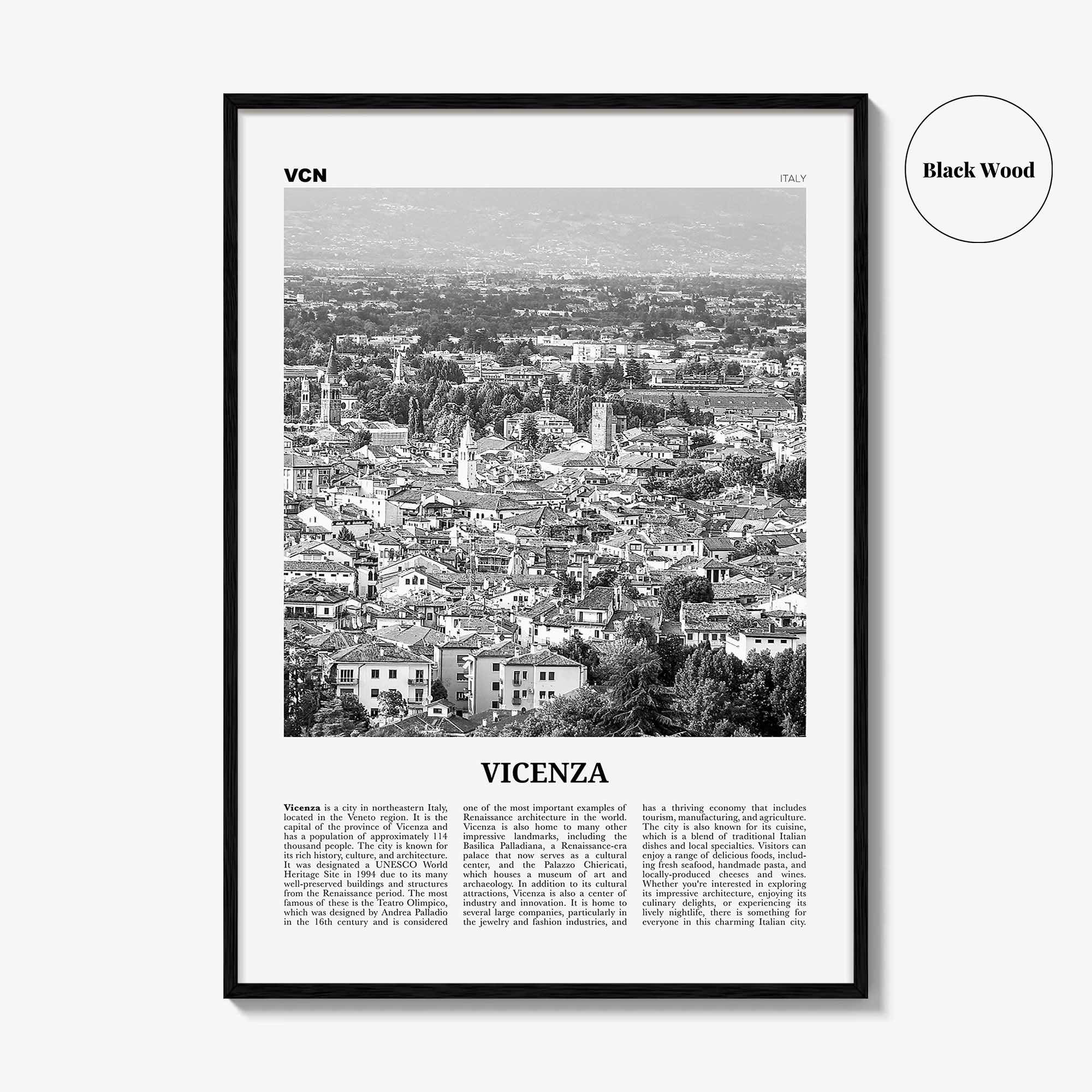 Vicenza Print Black and White, Vicenza Wall Art, Vicenza Poster, Vicenza Photo, Vicenza Wall Décor, Vicenza Map, Italy
