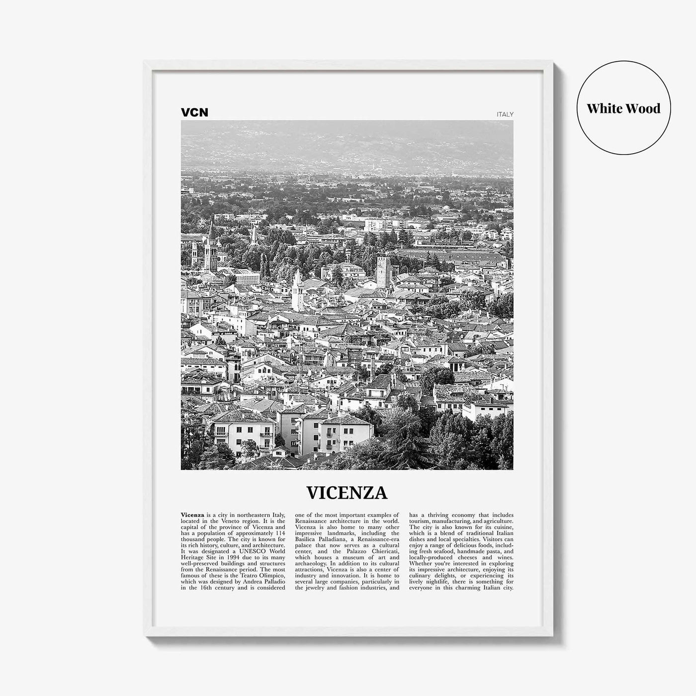 Vicenza Print Black and White, Vicenza Wall Art, Vicenza Poster, Vicenza Photo, Vicenza Wall Décor, Vicenza Map, Italy