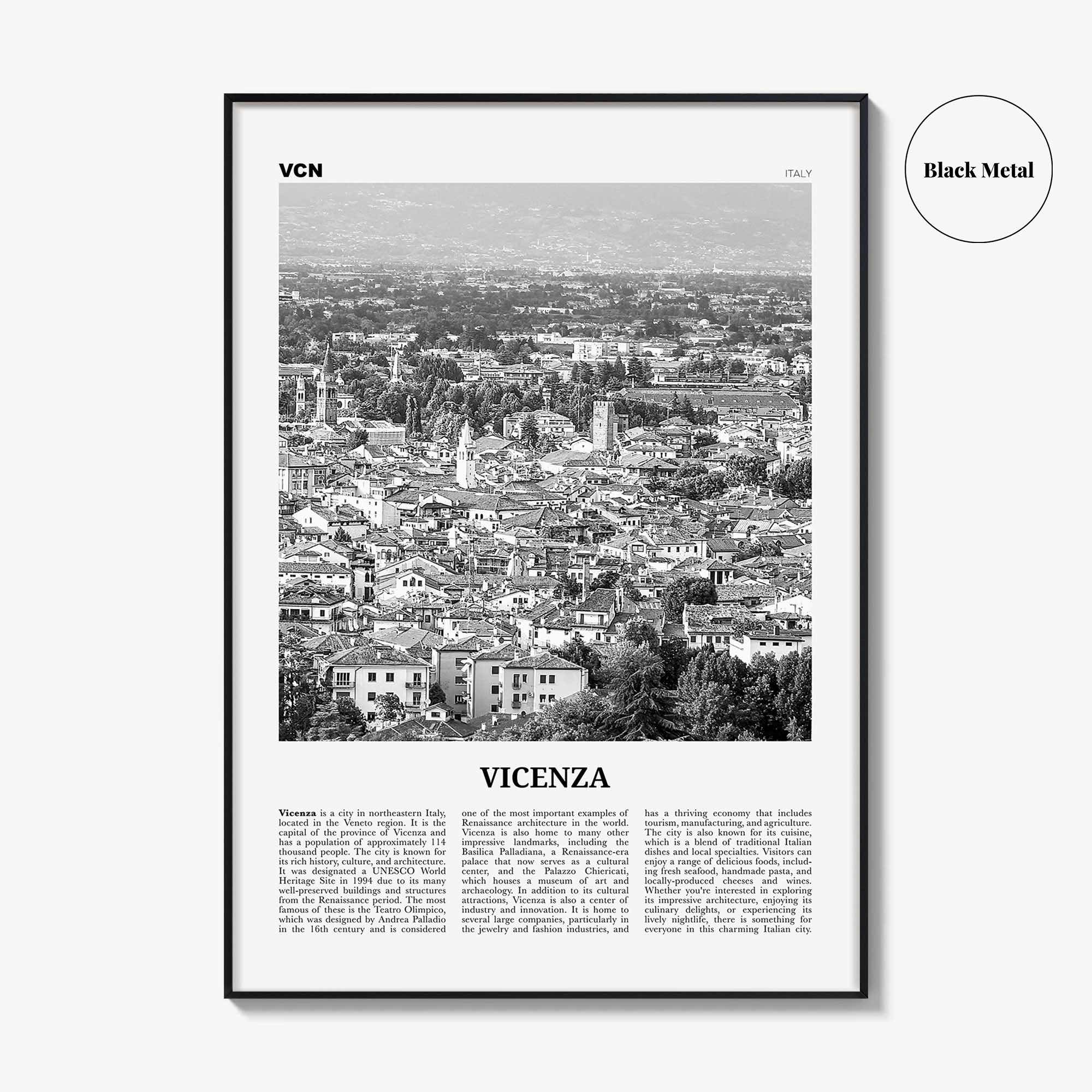 Vicenza Print Black and White, Vicenza Wall Art, Vicenza Poster, Vicenza Photo, Vicenza Wall Décor, Vicenza Map, Italy