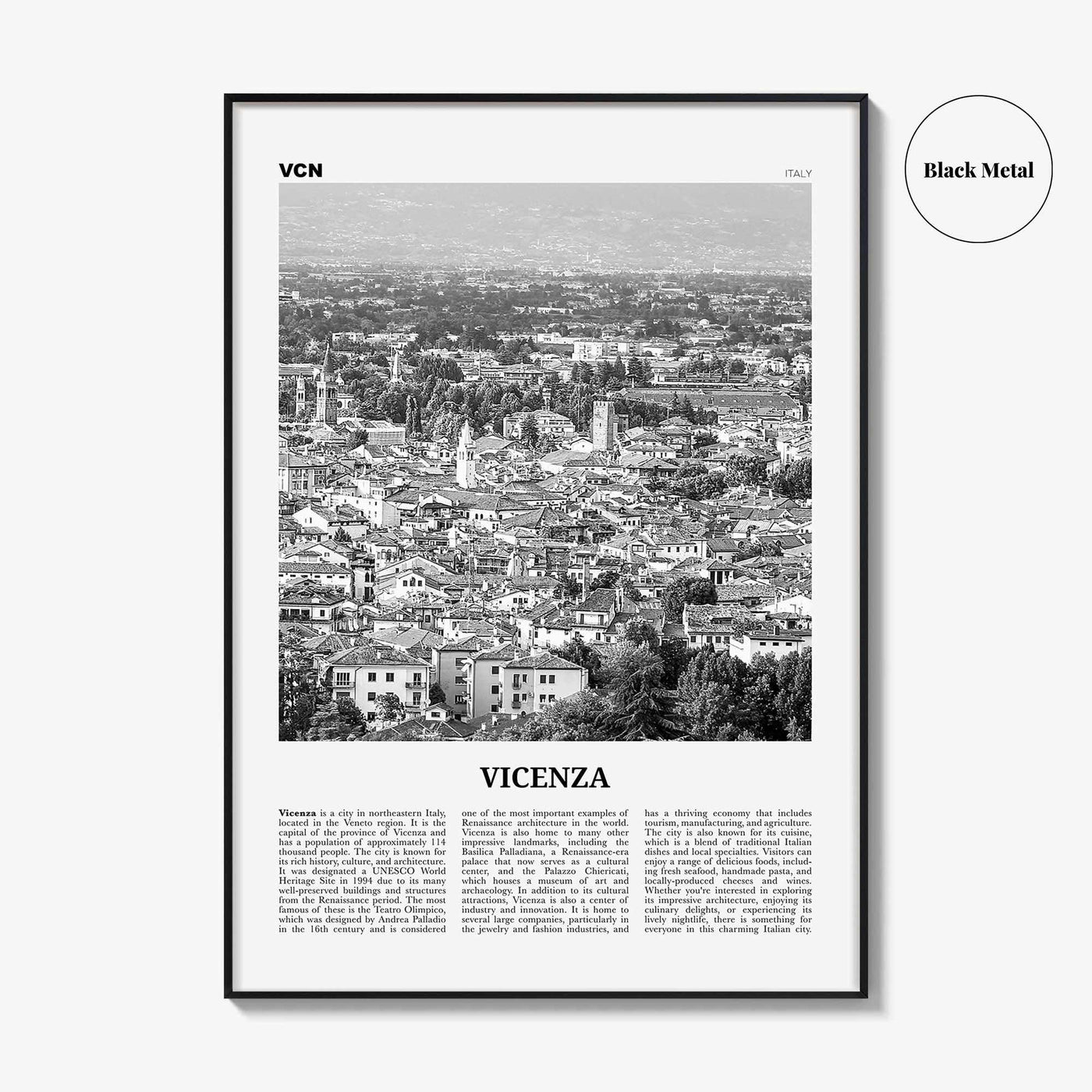 Vicenza Print Black and White, Vicenza Wall Art, Vicenza Poster, Vicenza Photo, Vicenza Wall Décor, Vicenza Map, Italy