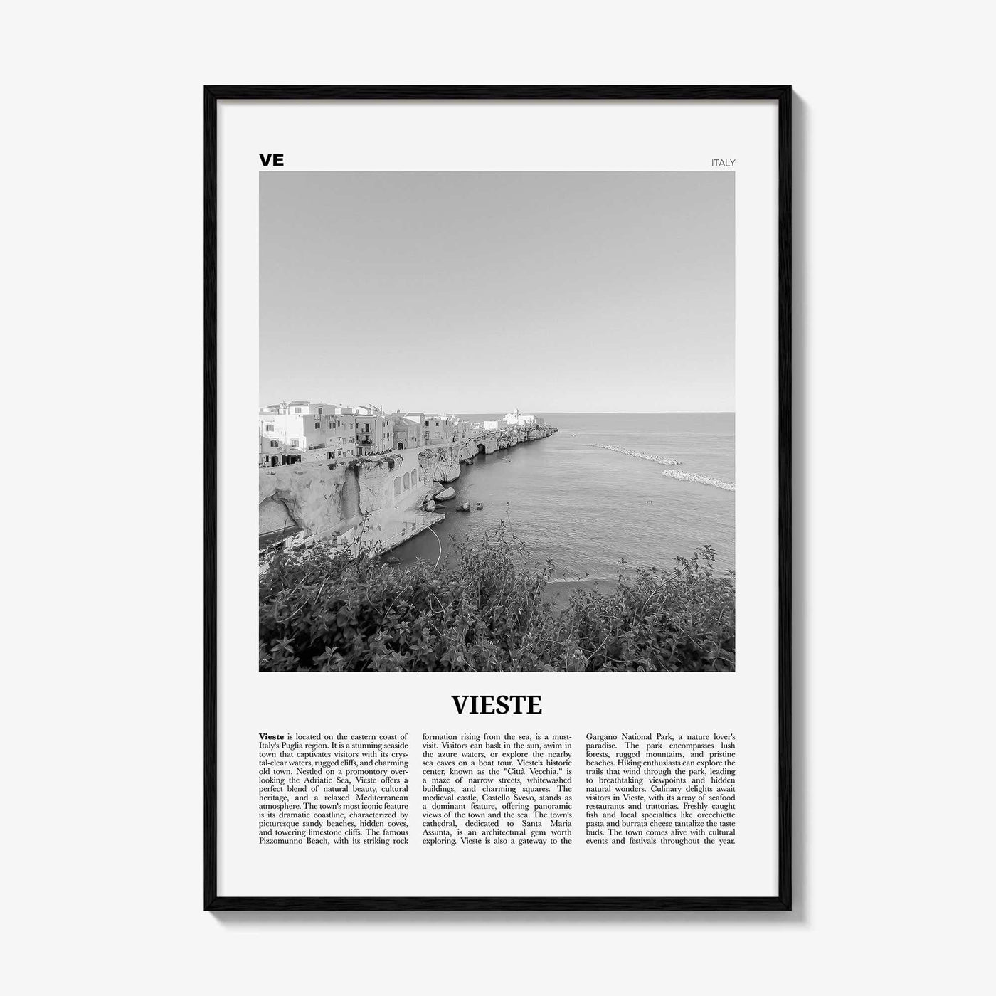 Vieste Print Black and White, Vieste Wall Art, Vieste Poster, Vieste Photo, Vieste Wall Décor, Vieste Map, Italy