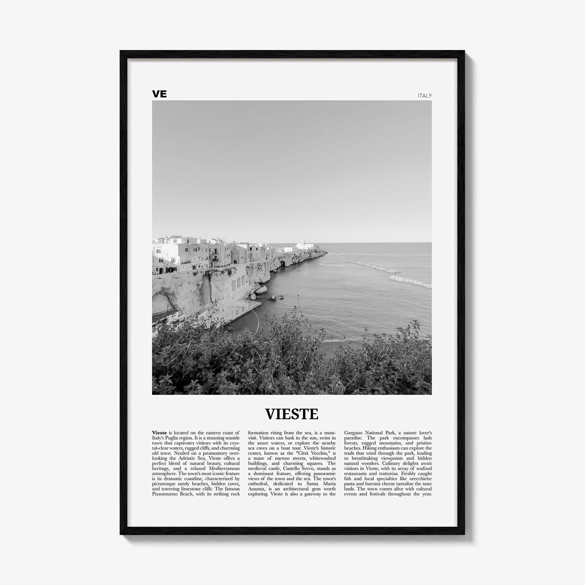 Vieste Print Black and White, Vieste Wall Art, Vieste Poster, Vieste Photo, Vieste Wall Décor, Vieste Map, Italy