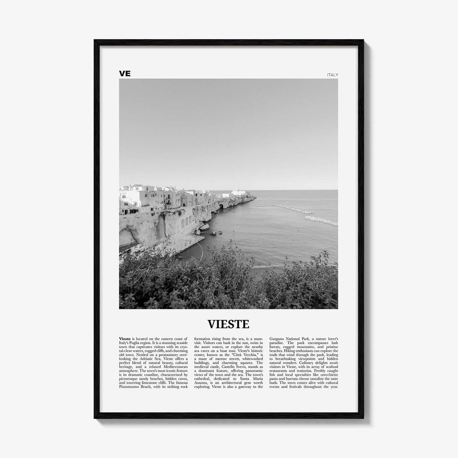 Vieste Print Black and White, Vieste Wall Art, Vieste Poster, Vieste Photo, Vieste Wall Décor, Vieste Map, Italy
