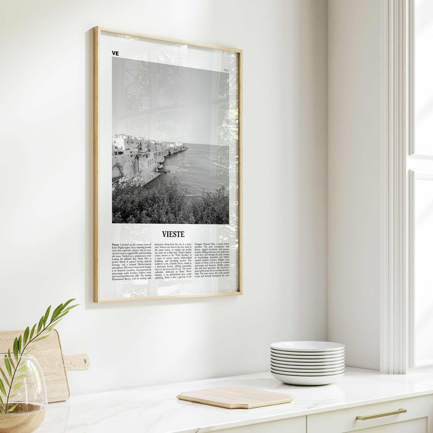 Vieste Print Black and White, Vieste Wall Art, Vieste Poster, Vieste Photo, Vieste Wall Décor, Vieste Map, Italy