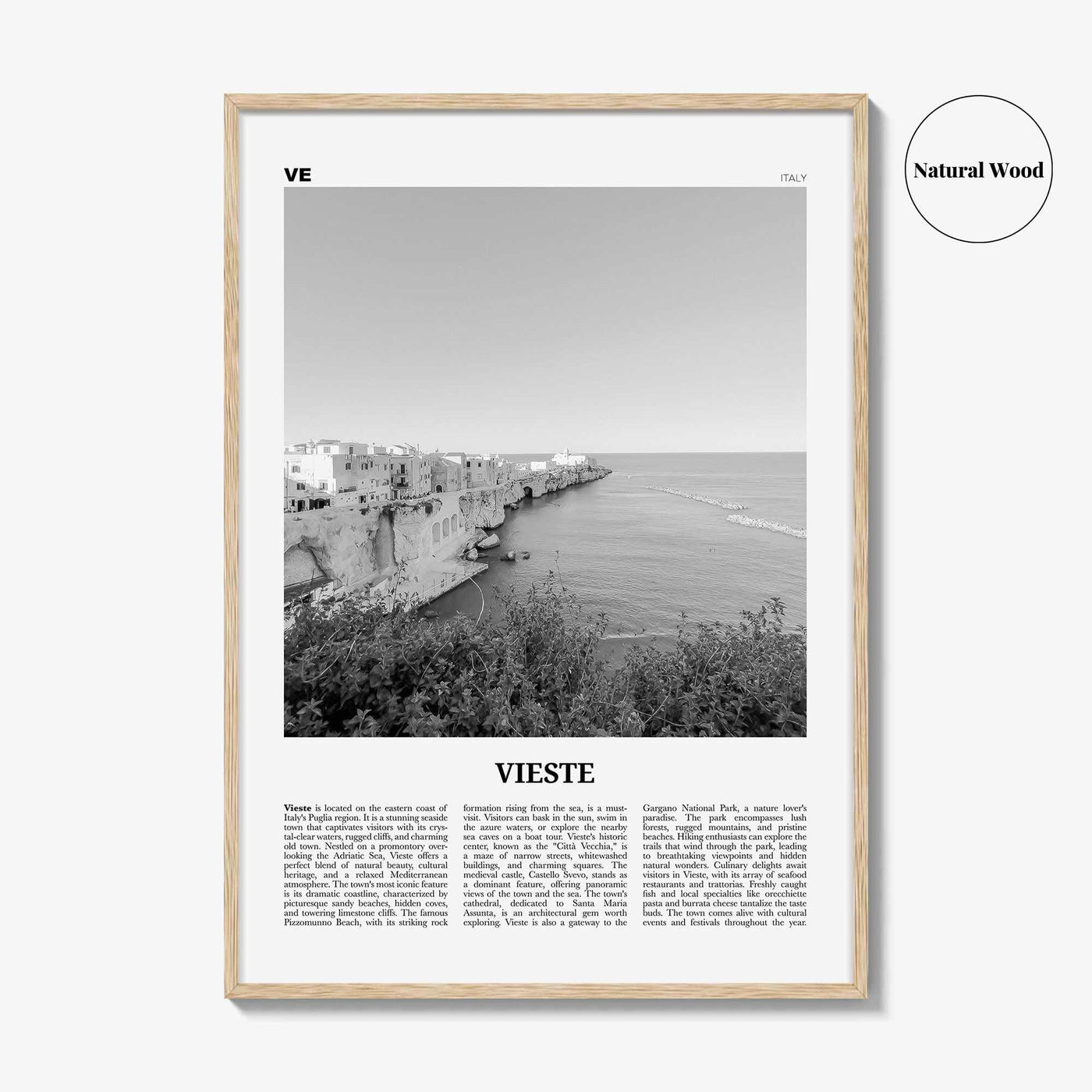 Vieste Print Black and White, Vieste Wall Art, Vieste Poster, Vieste Photo, Vieste Wall Décor, Vieste Map, Italy